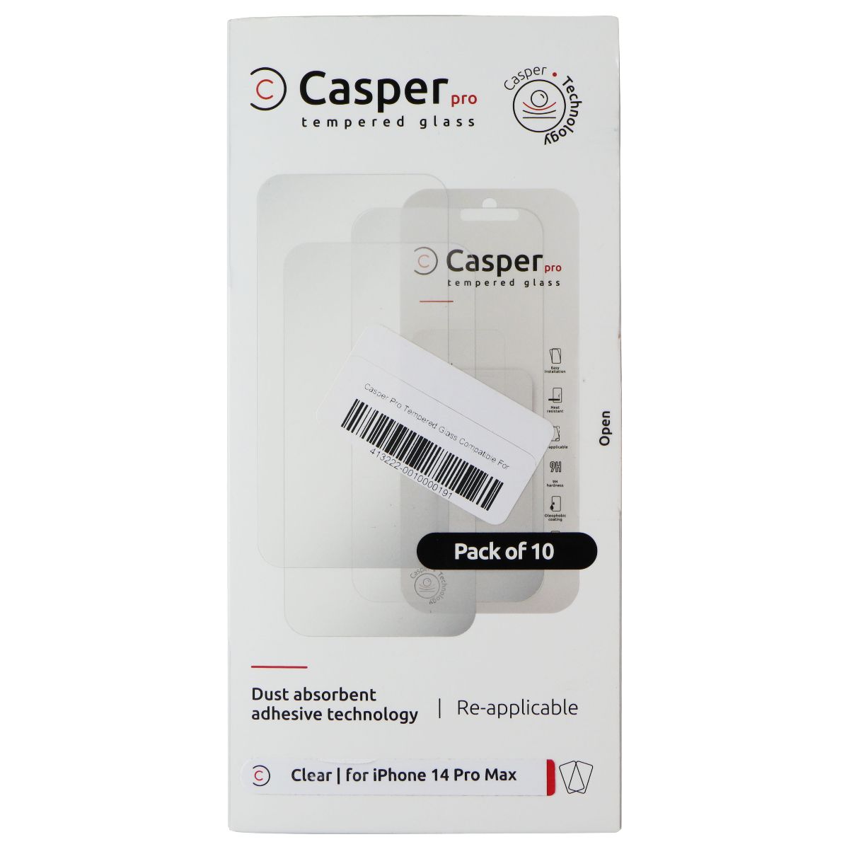 Casper Pro Tempered Glass for Apple iPhone 14 Pro Max (10 Pack) - Clear Cell Phone - Screen Protectors Casper - Simple Cell Bulk Wholesale Pricing - USA Seller