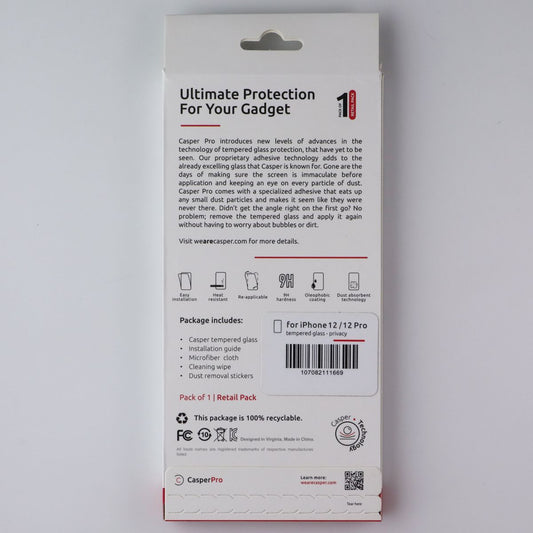 Casper Pro Tempered Glass for Apple iPhone 12 and 12 Pro - PRIVACY Cell Phone - Screen Protectors Casper - Simple Cell Bulk Wholesale Pricing - USA Seller