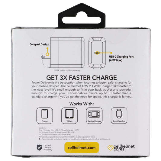 CellHelmet 45W Single Port USB-C PD Wall Charger - White Cell Phone - Chargers & Cradles CellHelmet - Simple Cell Bulk Wholesale Pricing - USA Seller