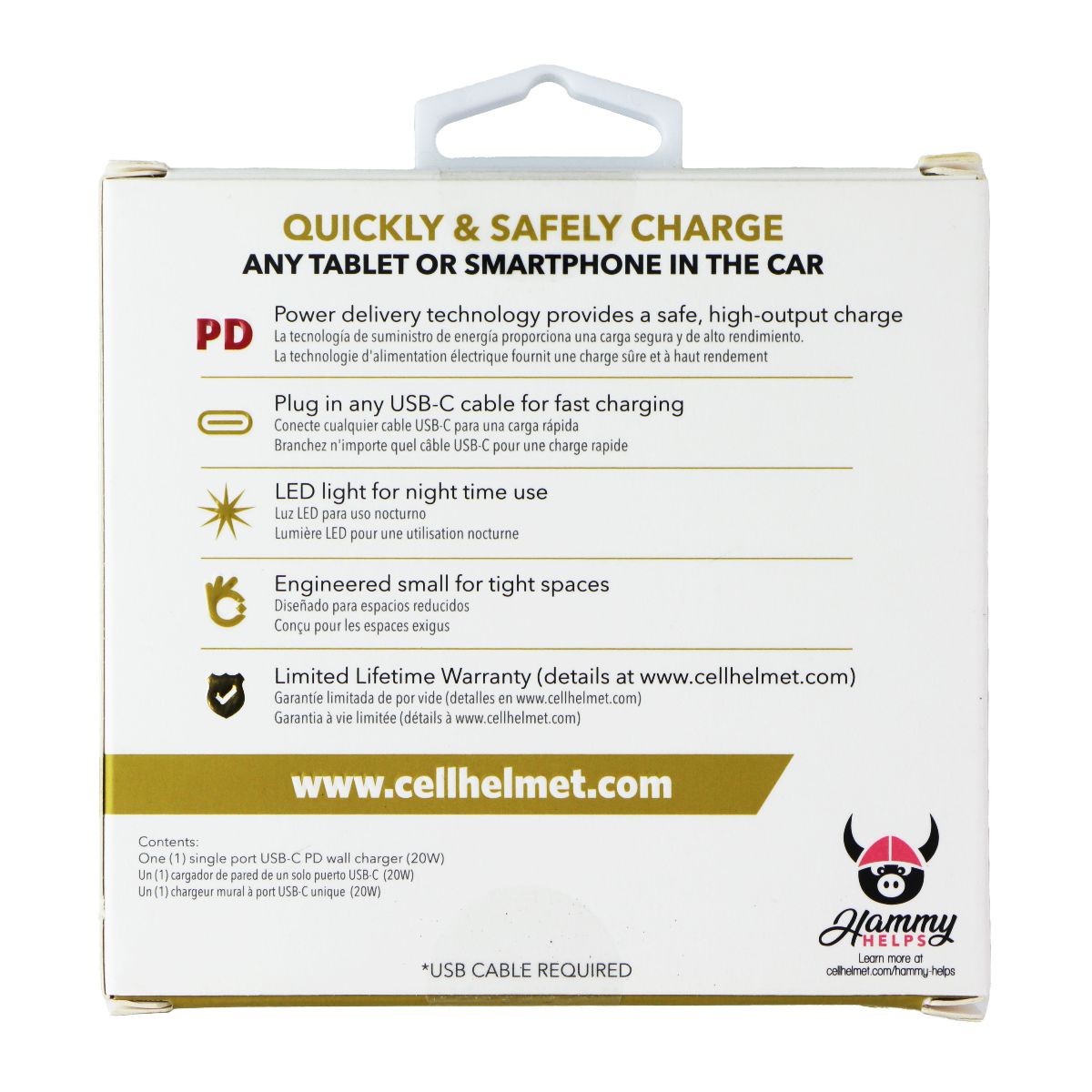 CellHelmet (20W) Single Port USB-C PD Car Charger - White (CAR-PD-20W-W) Cell Phone - Chargers & Cradles CellHelmet - Simple Cell Bulk Wholesale Pricing - USA Seller