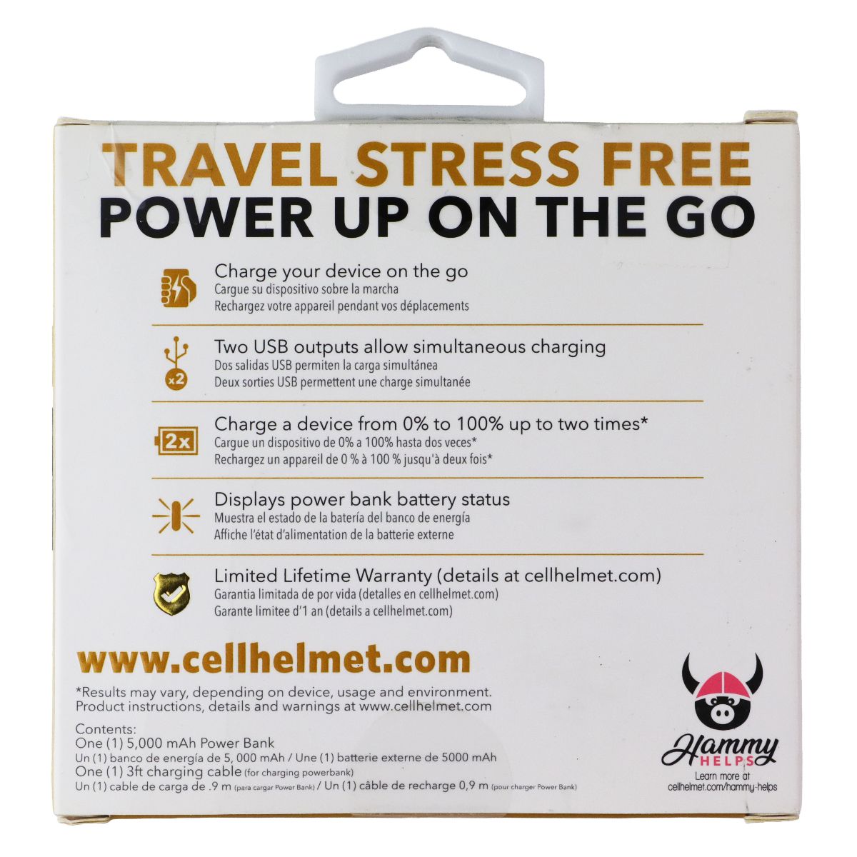 CellHelmet 5K mAh 2 USB Port Portable Battery Charger Power Bank - White