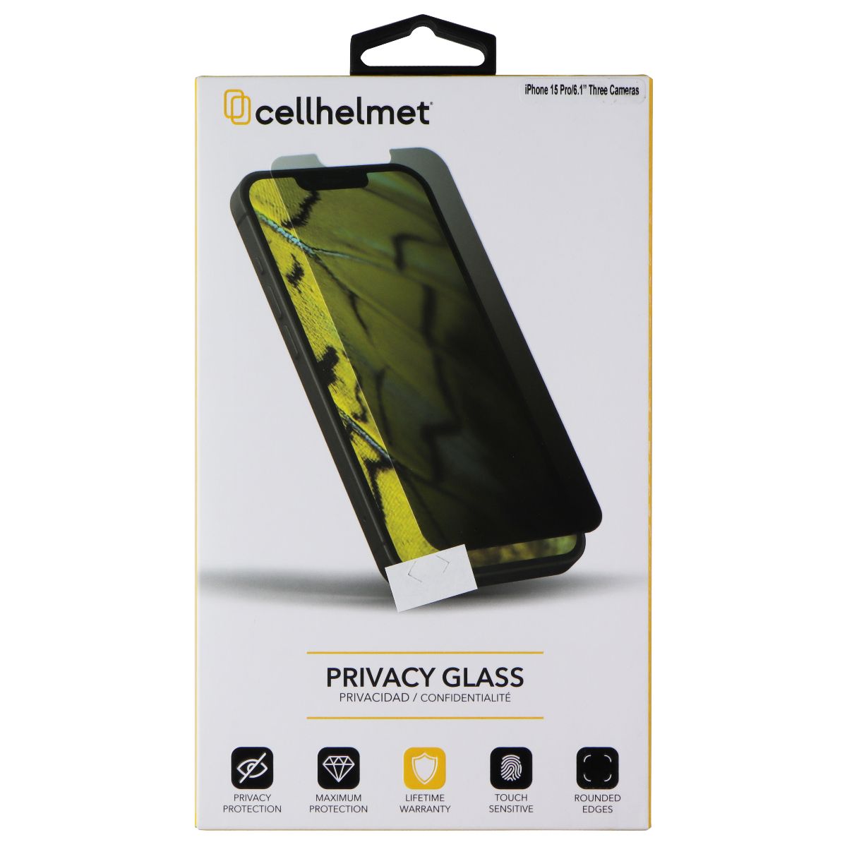 CellHelmet Privacy Glass for Apple iPhone 15 Pro Cell Phone - Screen Protectors CellHelmet - Simple Cell Bulk Wholesale Pricing - USA Seller