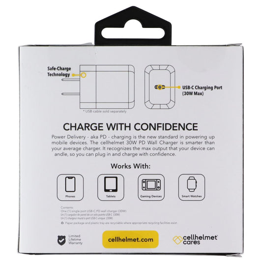 CellHelmet (30W) PD Wall Charger Adapter with USB-C Port - White