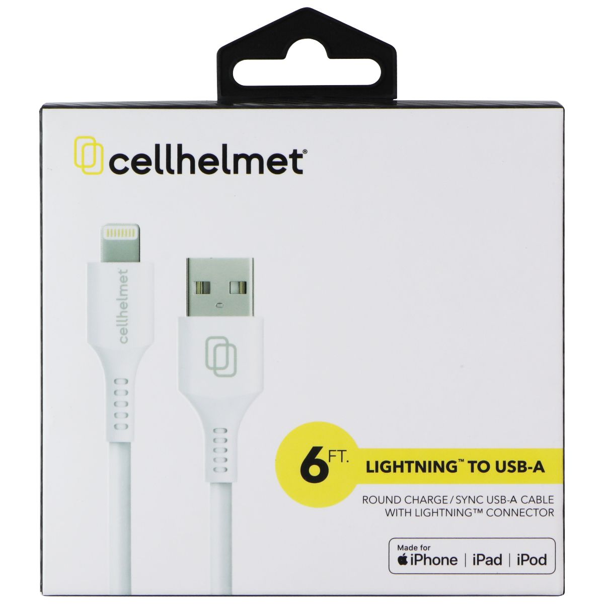CellHelmet (6-Ft) USB-A to 8-Pin Lightning Round Charge/Sync Cable - White Cell Phone - Cables & Adapters CellHelmet - Simple Cell Bulk Wholesale Pricing - USA Seller