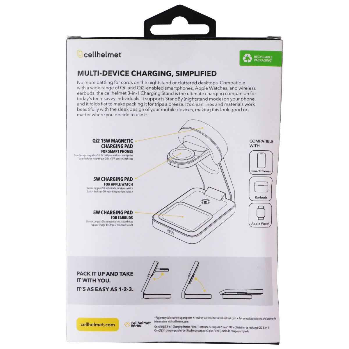 CellHelmet QI2 3-IN-1 Wireless Charging Station Stand - White