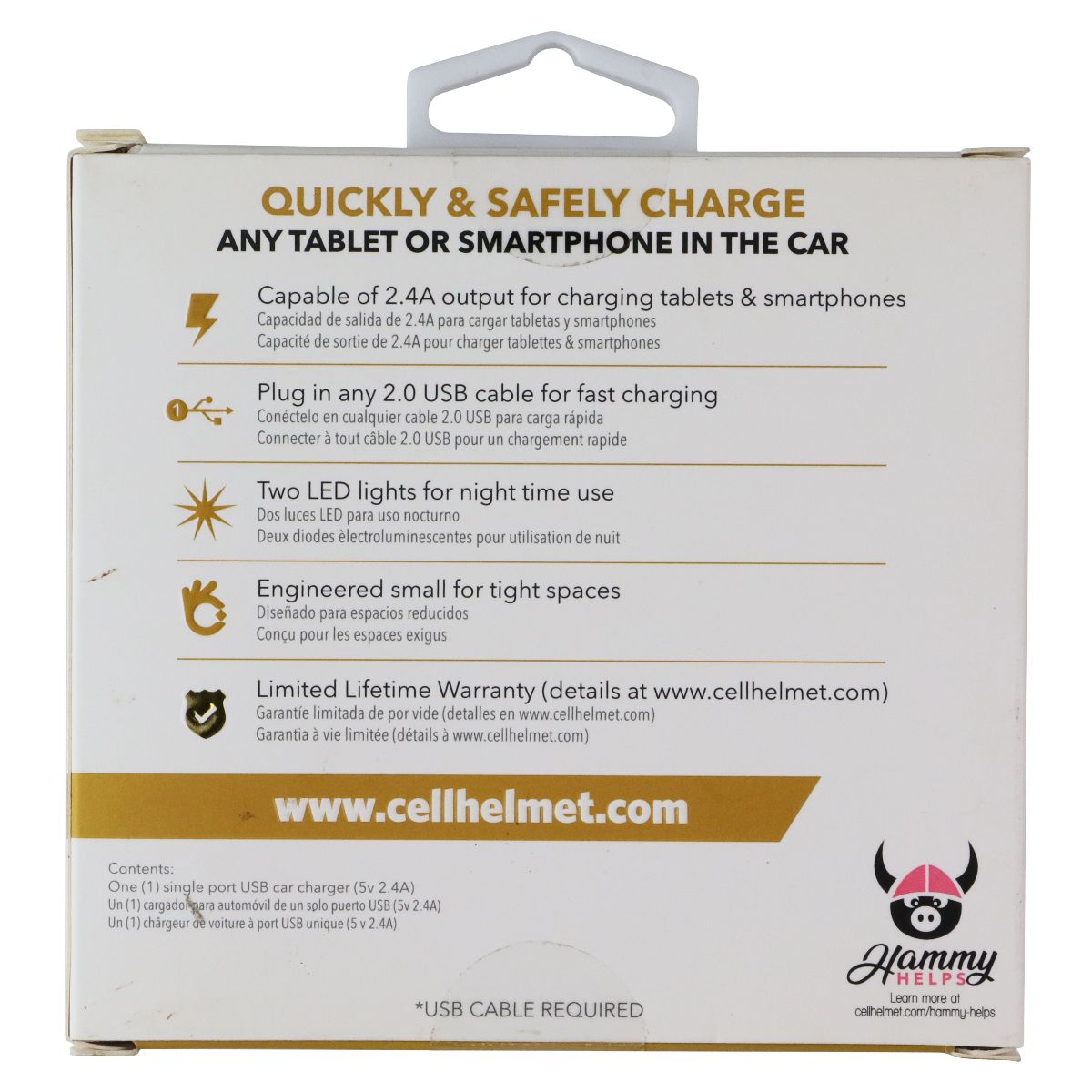 CellHelmet Single Port 2.4A USB Car Charger - Black Cell Phone - Chargers & Cradles CellHelmet - Simple Cell Bulk Wholesale Pricing - USA Seller