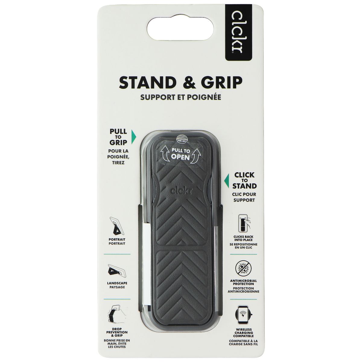 CLCKR Stand & Grip Universal Adhesive Kickstand Grip for Smartphones - Gray Cell Phone - Mounts & Holders Clckr - Simple Cell Bulk Wholesale Pricing - USA Seller