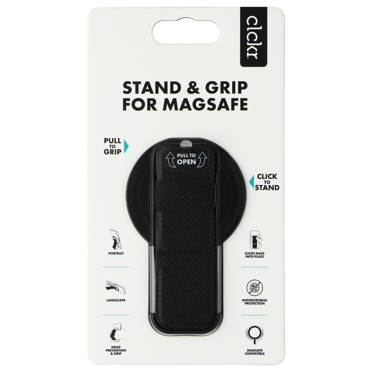 CLCKR Stand & Grip for MagSafe on Compatible iPhones - Black Cell Phone - Mounts & Holders Clckr - Simple Cell Bulk Wholesale Pricing - USA Seller