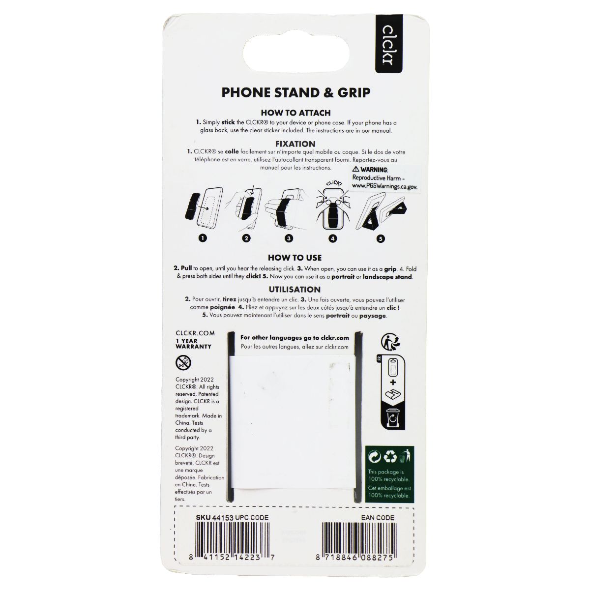 Clckr Adhesive Stand and Grip for Smartphones - Purple Cell Phone - Mounts & Holders Clckr - Simple Cell Bulk Wholesale Pricing - USA Seller