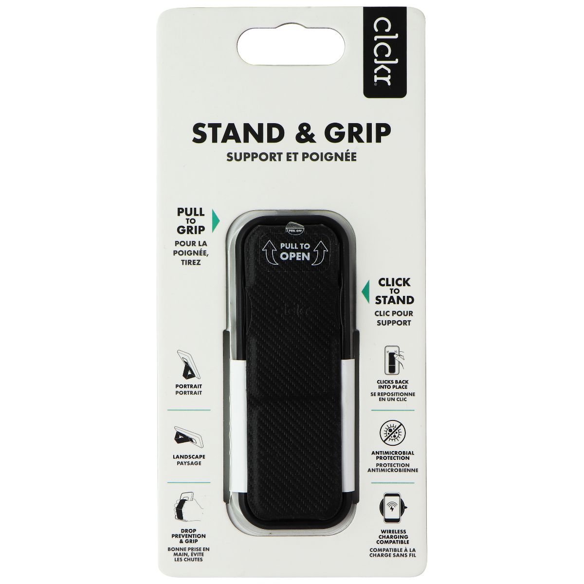 CLCKR Stand & Grip Universal Adhesive Kickstand Grip for Smartphones - Black Cell Phone - Mounts & Holders Clckr - Simple Cell Bulk Wholesale Pricing - USA Seller
