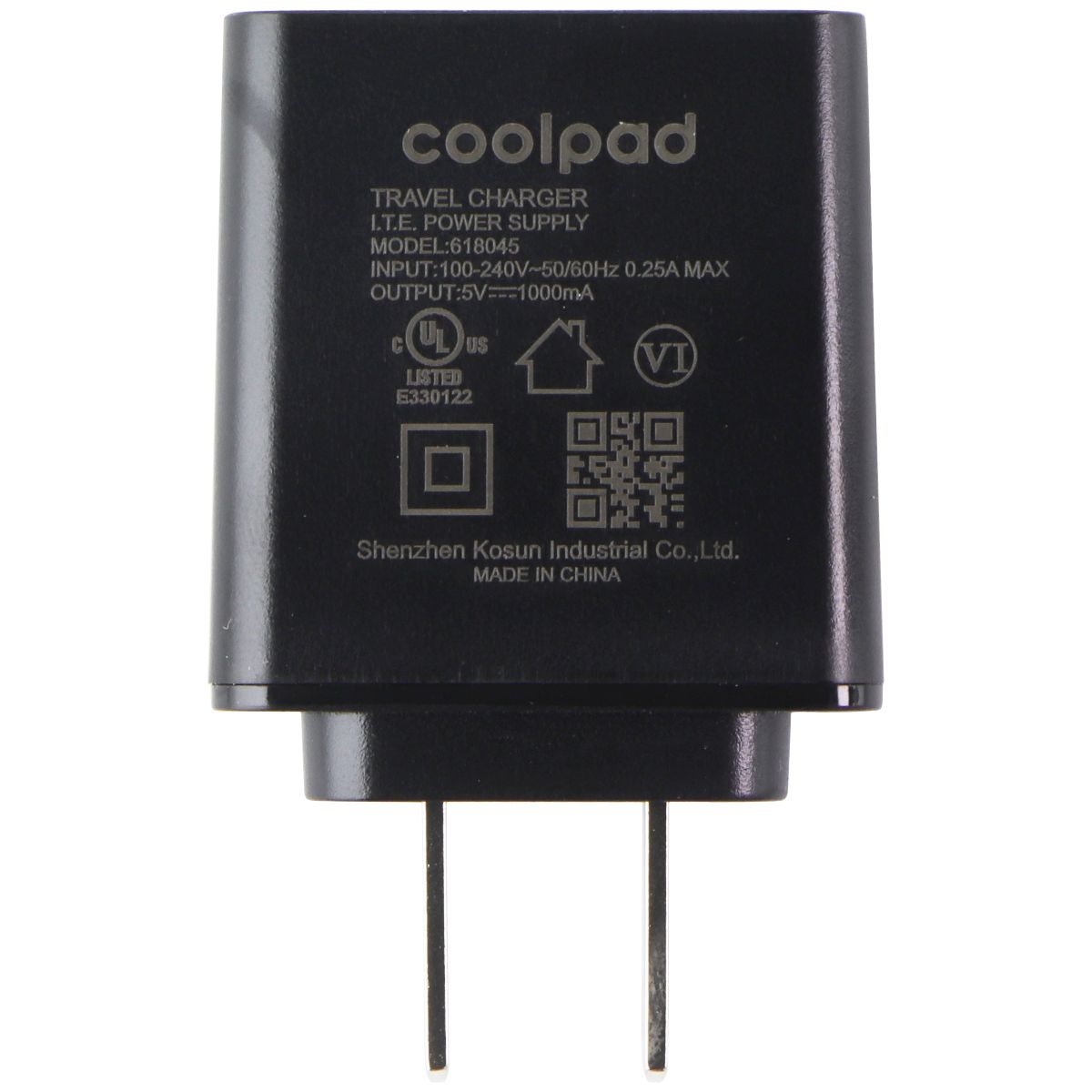 CoolPad 5V/1000mA USB-A Travel Charger (618045) - Black Cell Phone - Chargers & Cradles Coolpad - Simple Cell Bulk Wholesale Pricing - USA Seller