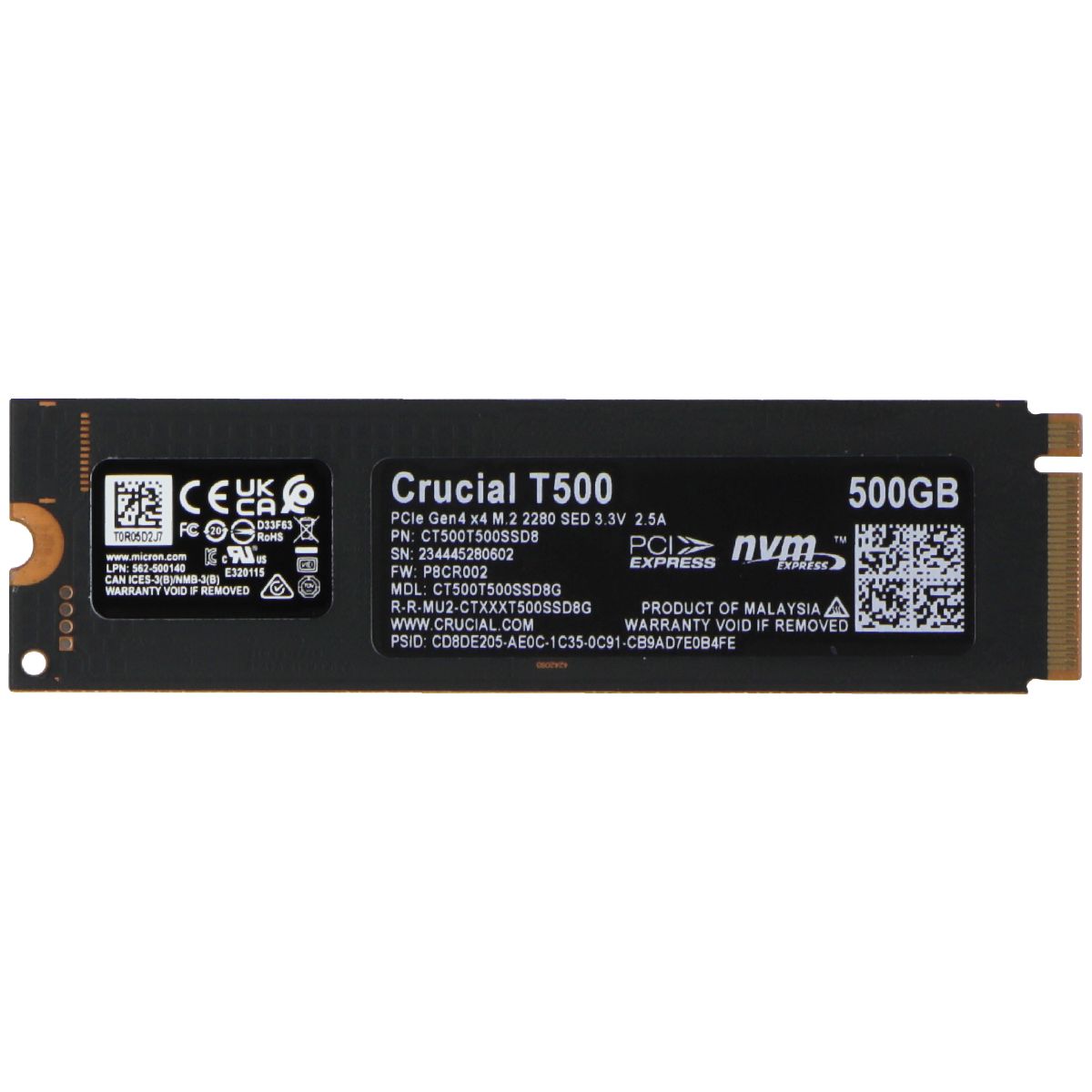 Crucial T500 (500GB) Gen4 NVMe M.2 Internal Gaming SSD (CT500T500SSD8) Digital Storage - Solid State Drives Crucial - Simple Cell Bulk Wholesale Pricing - USA Seller