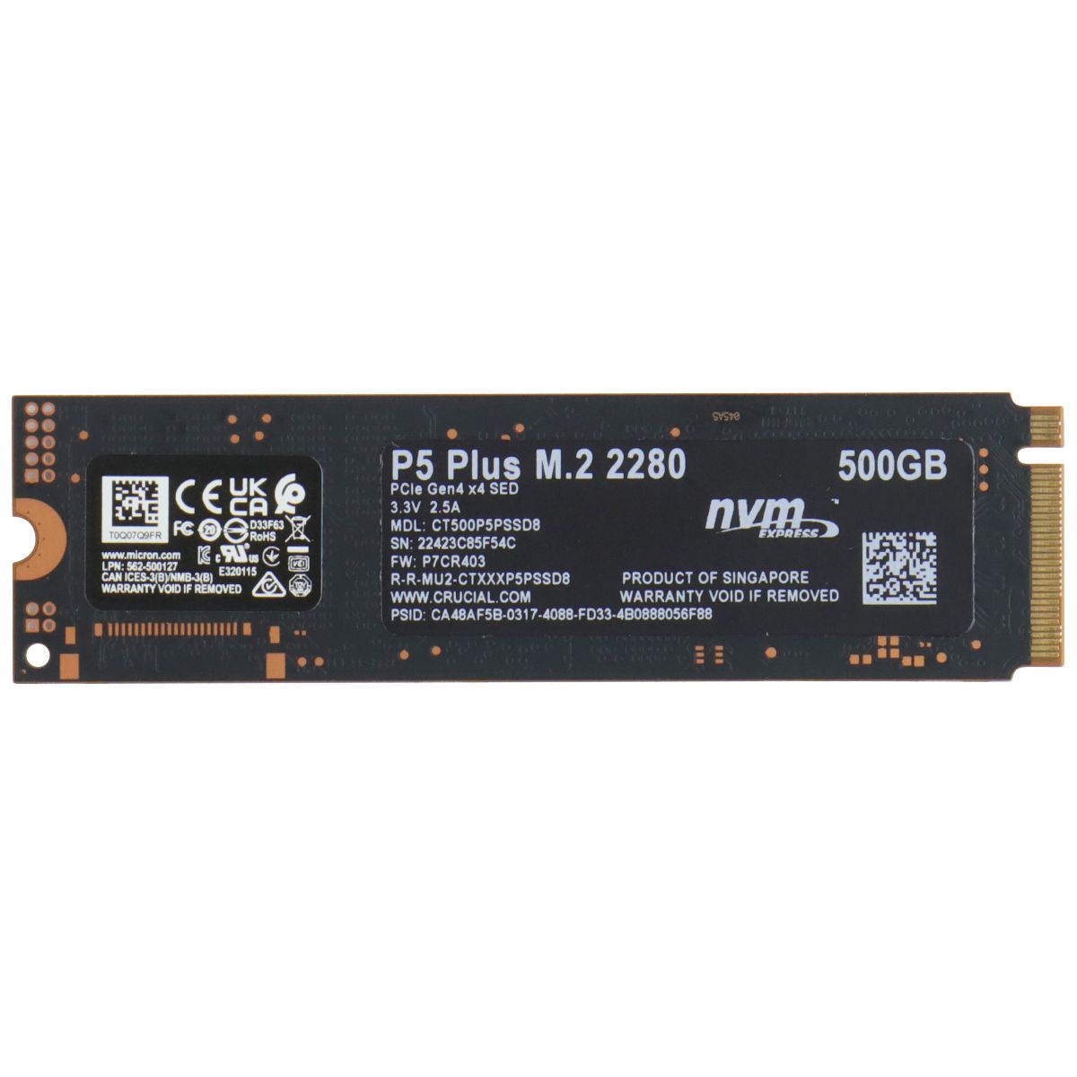 Crucial P5 Plus 500GB PCIe Gen4 3D NAND NVMe M.2 SSD (CT500P5PSSD8) Digital Storage - Solid State Drives Crucial - Simple Cell Bulk Wholesale Pricing - USA Seller