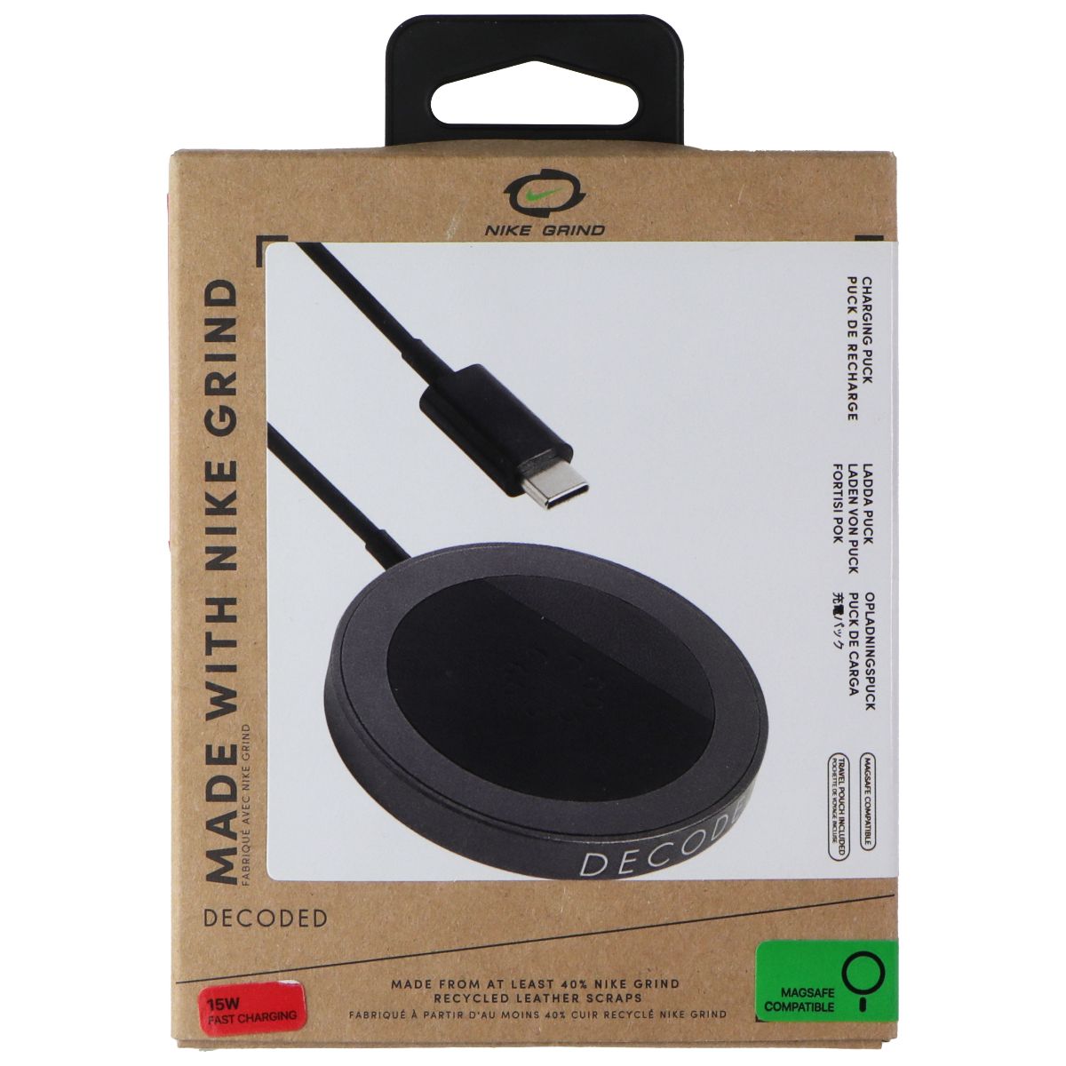 Decoded (15W) Wireless Charging Puck Made with Nike Grind for MagSafe - Black Cell Phone - Chargers & Cradles Decoded - Simple Cell Bulk Wholesale Pricing - USA Seller