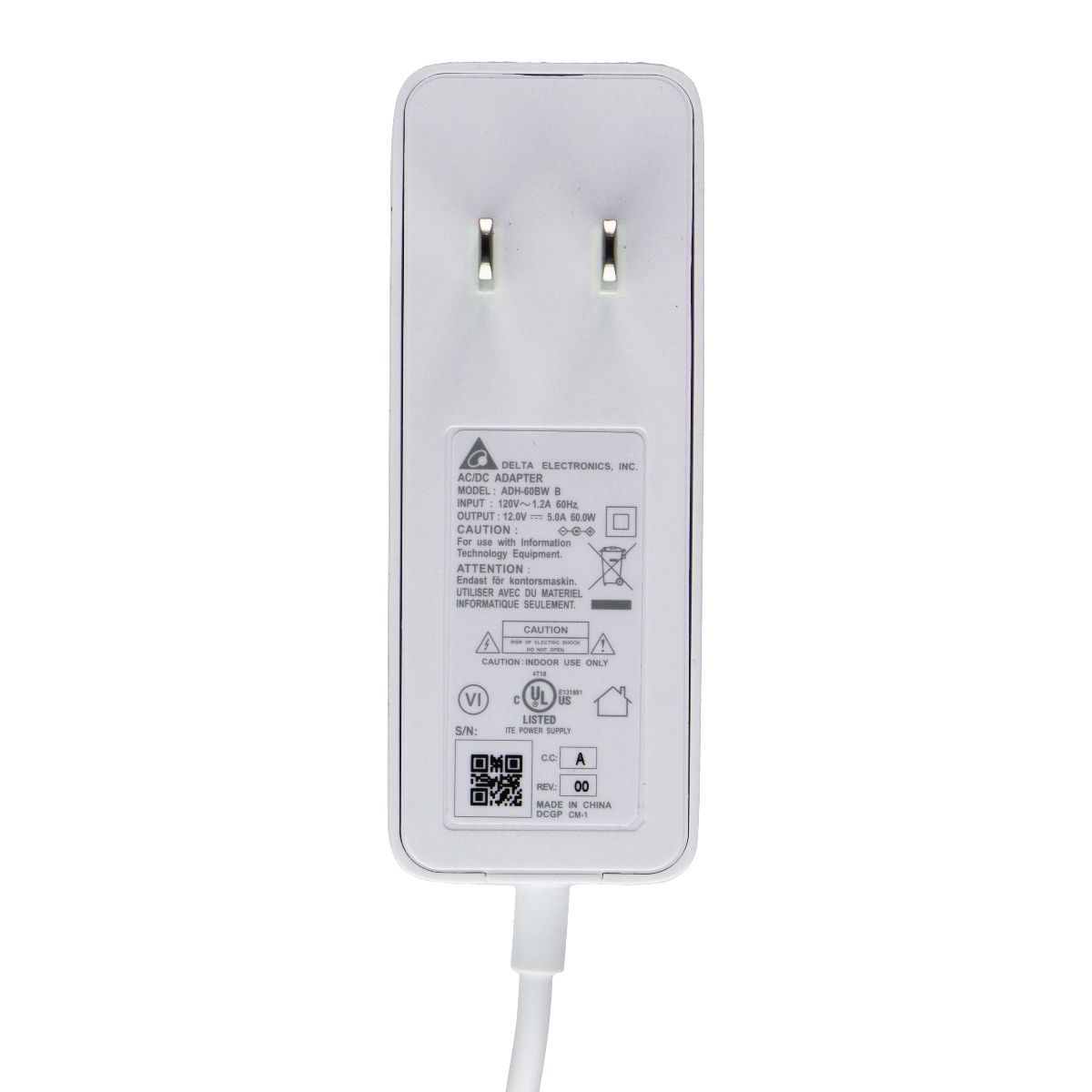 Delta 12V/5A 60W AC/DC Power Adapter (ADH-60BW B) - White Multipurpose Batteries & Power - Multipurpose AC to DC Adapters Delta - Simple Cell Bulk Wholesale Pricing - USA Seller