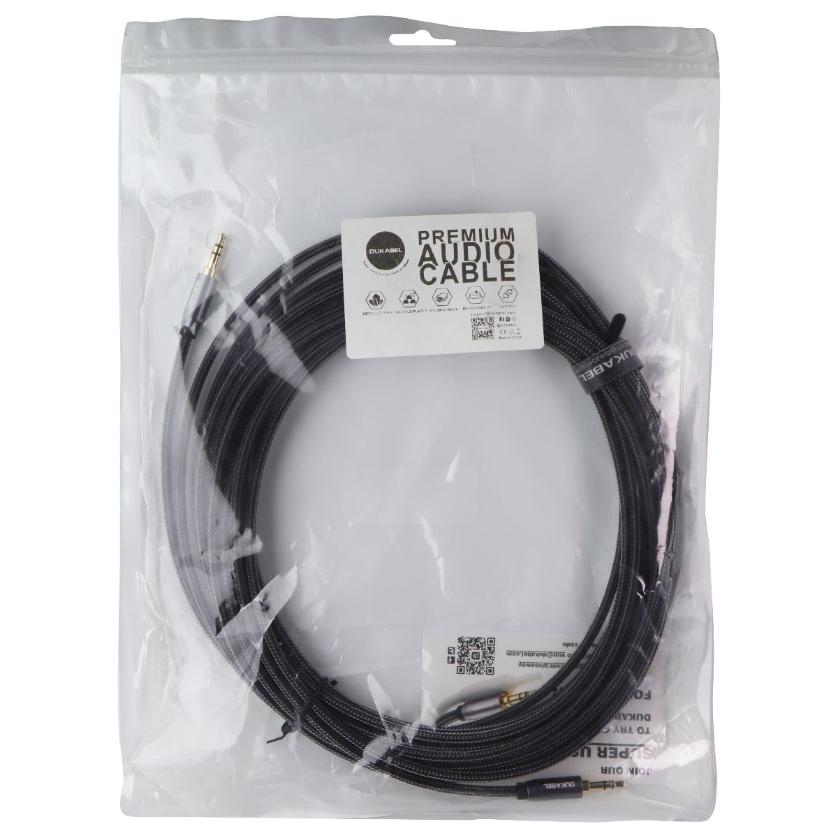 DuKabel Top Series Braided 3.5mm Male to Male AUX Cable - Gray / 26ft (DMTM800)