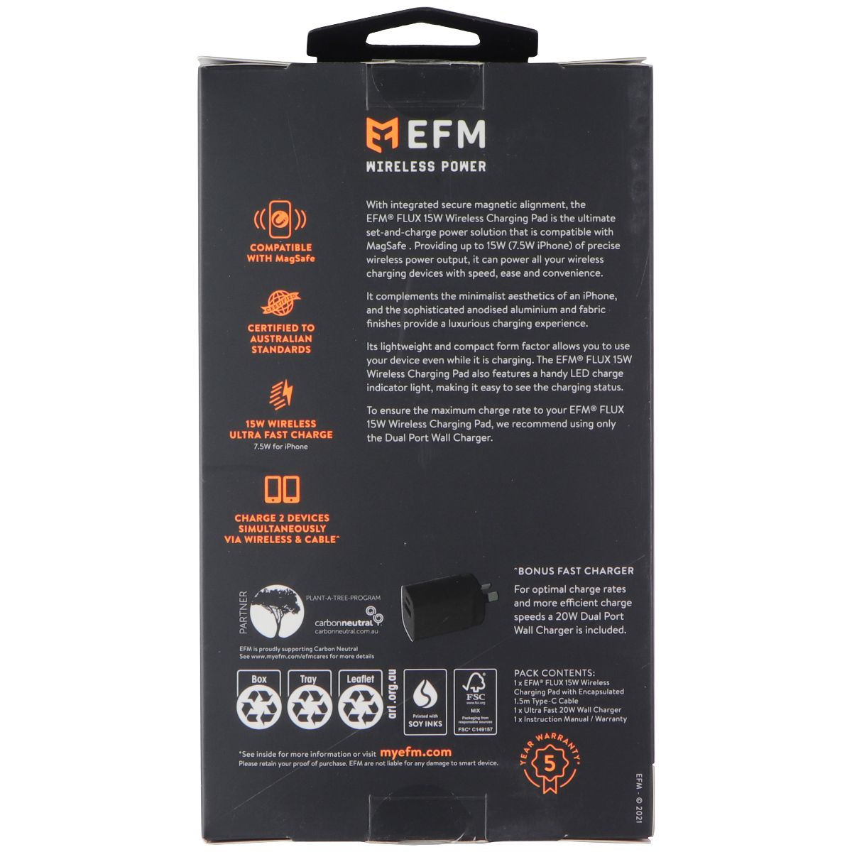 EFM 15W Ultra Fast Charge Flux 15W Wireless Pad for MagSafe - Silver (AU PLUG) Cell Phone - Chargers & Cradles EFM - Simple Cell Bulk Wholesale Pricing - USA Seller