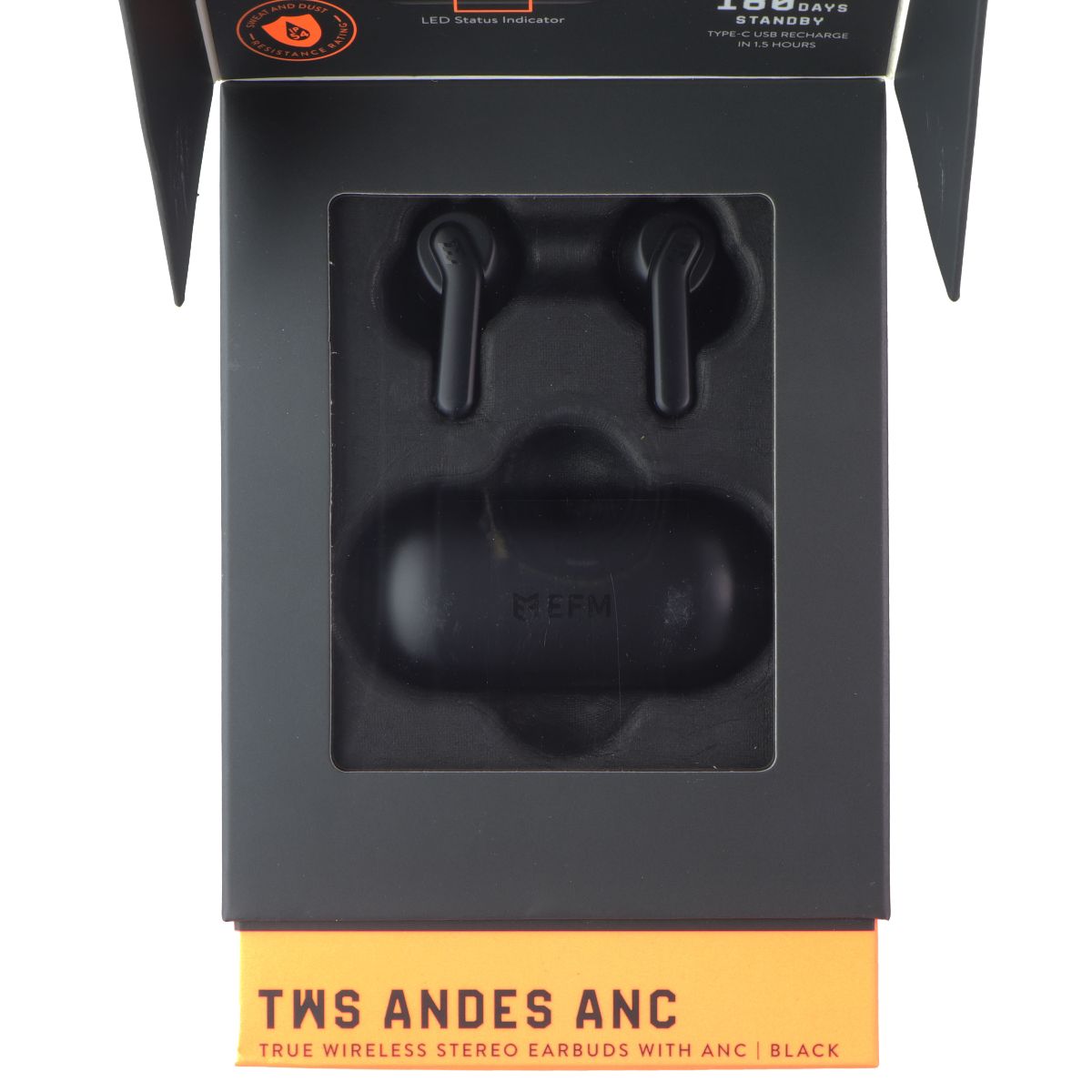 EFM - True Wireless Stereo Earbuds with ANC and Charging Case - Black Portable Audio - Headphones EFM - Simple Cell Bulk Wholesale Pricing - USA Seller