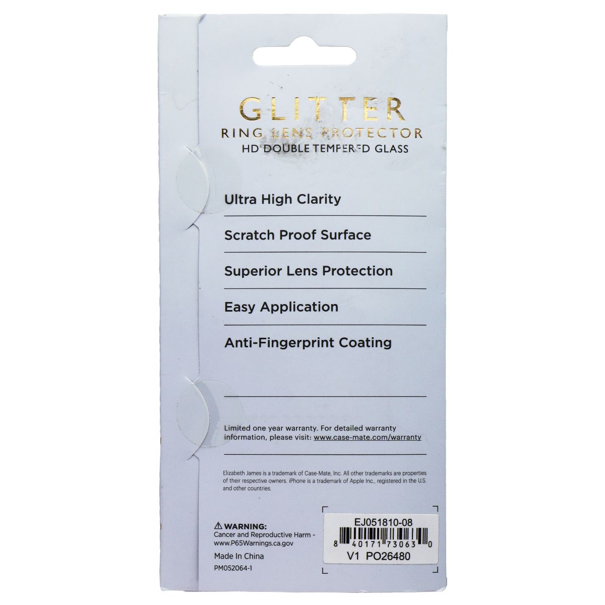 Elizabeth James Ring Lens Protector for iPhone 15/15 Plus - Glitter Cell Phone - Screen Protectors Elizabeth James - Simple Cell Bulk Wholesale Pricing - USA Seller