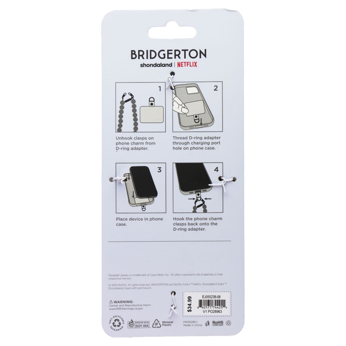 Elizabeth James Bridgerton Beaded Phone Wristlet - Spring Fling Charm Cell Phone - Straps & Charms Elizabeth James - Simple Cell Bulk Wholesale Pricing - USA Seller