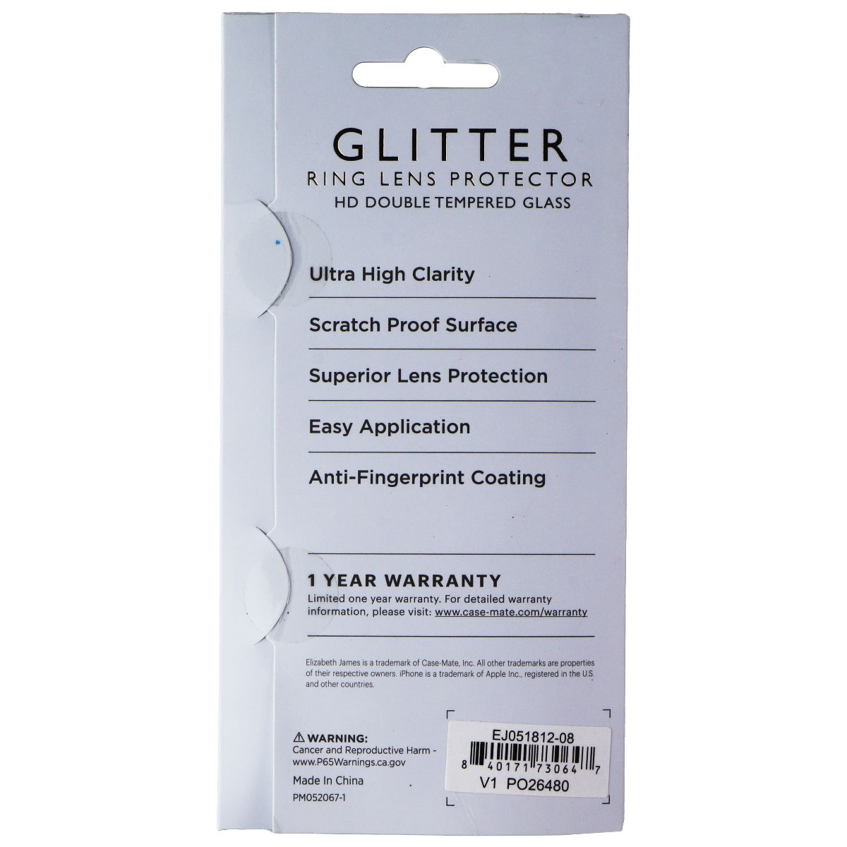 Elizabeth James Ring Lens Protector for iPhone 15 Pro/15 Pro Max - Glitter Cell Phone - Screen Protectors Elizabeth James - Simple Cell Bulk Wholesale Pricing - USA Seller