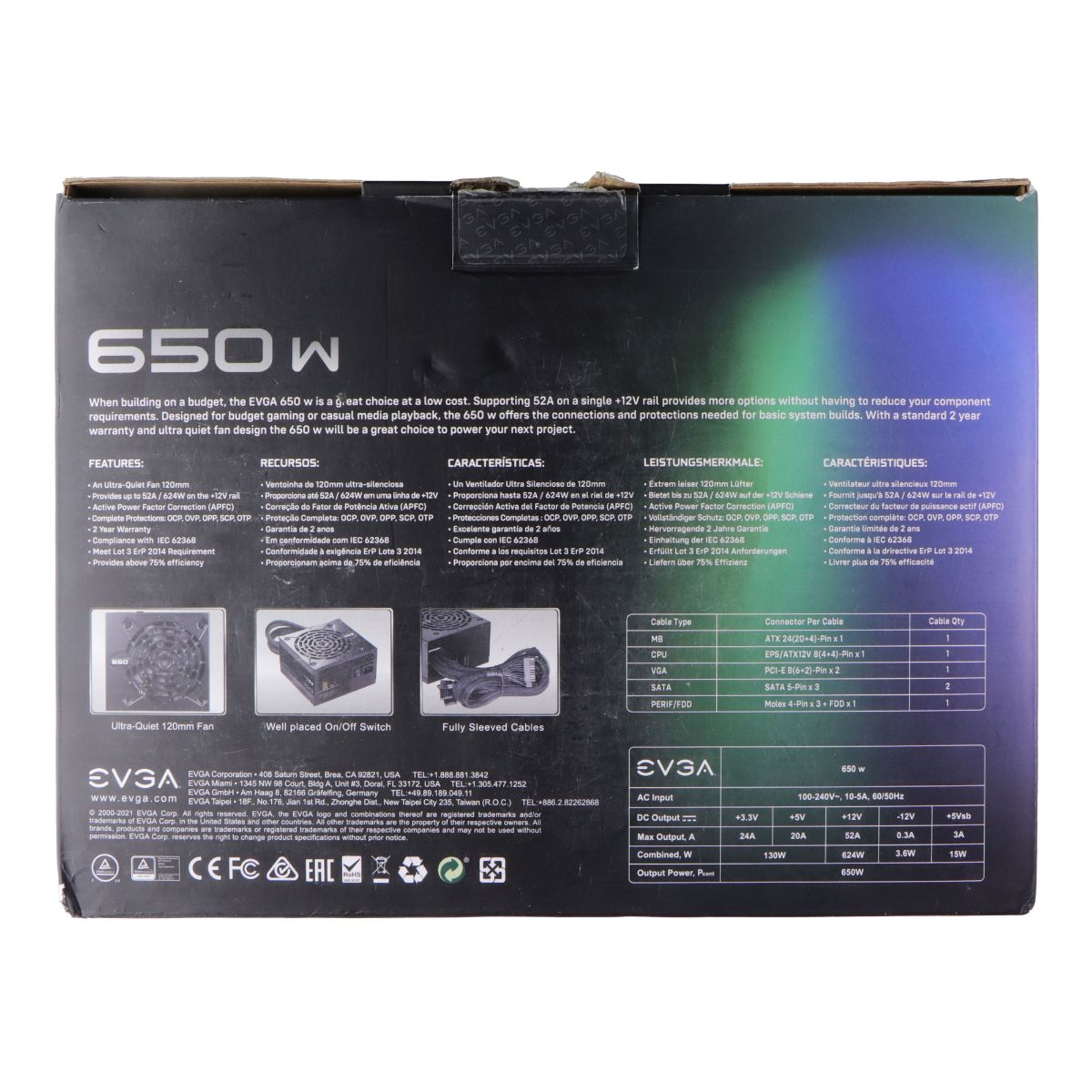 EVGA 120mm EVGA 650W N1 Series Power Supply (100-N1-0650-L1) Computer Parts - Power Supplies EVGA - Simple Cell Bulk Wholesale Pricing - USA Seller