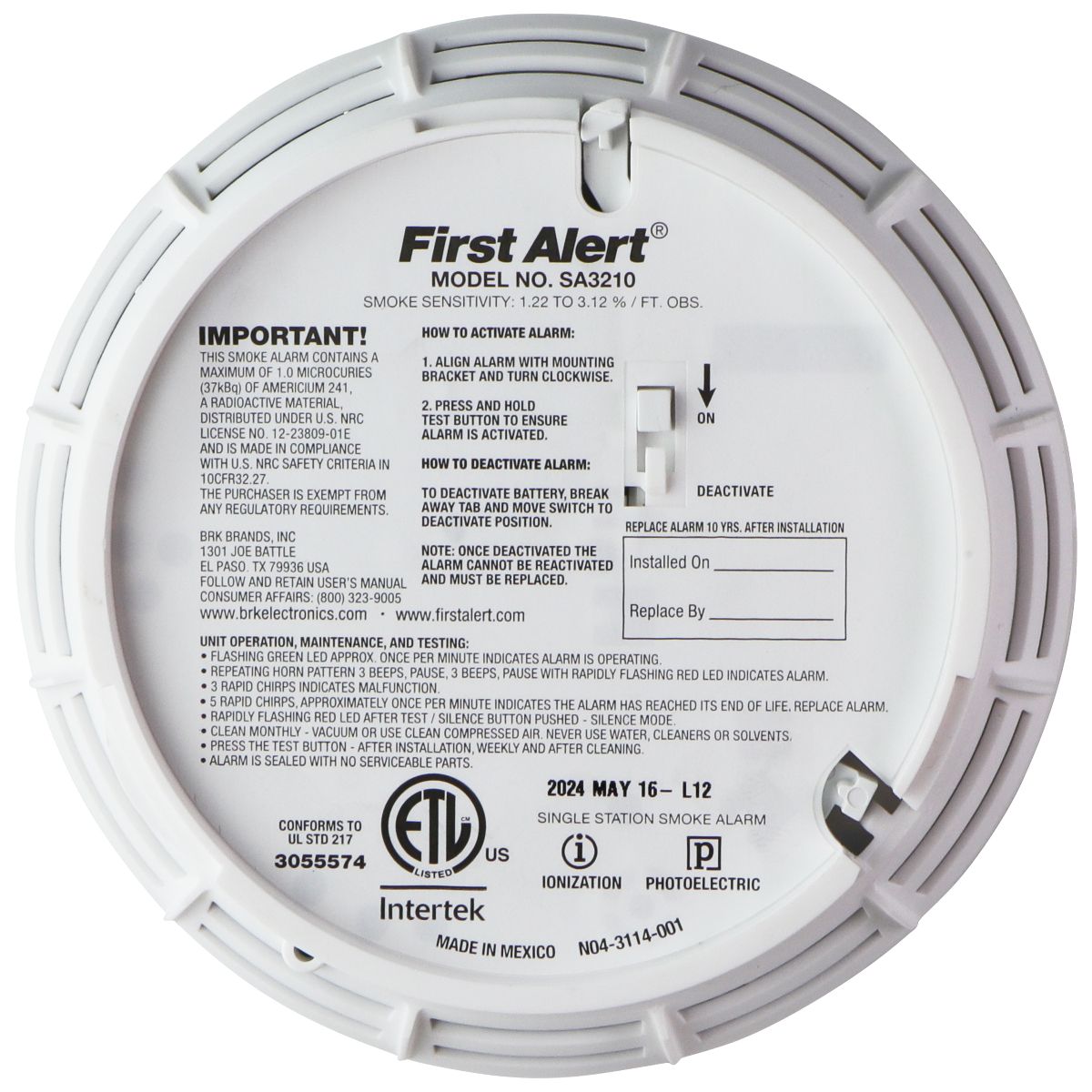 FIRST ALERT (SA3210) Dual Sensor Smoke and Fire Alarm w/10-Year Battery - White Home Security - Smoke & Gas Detectors First Alert - Simple Cell Bulk Wholesale Pricing - USA Seller