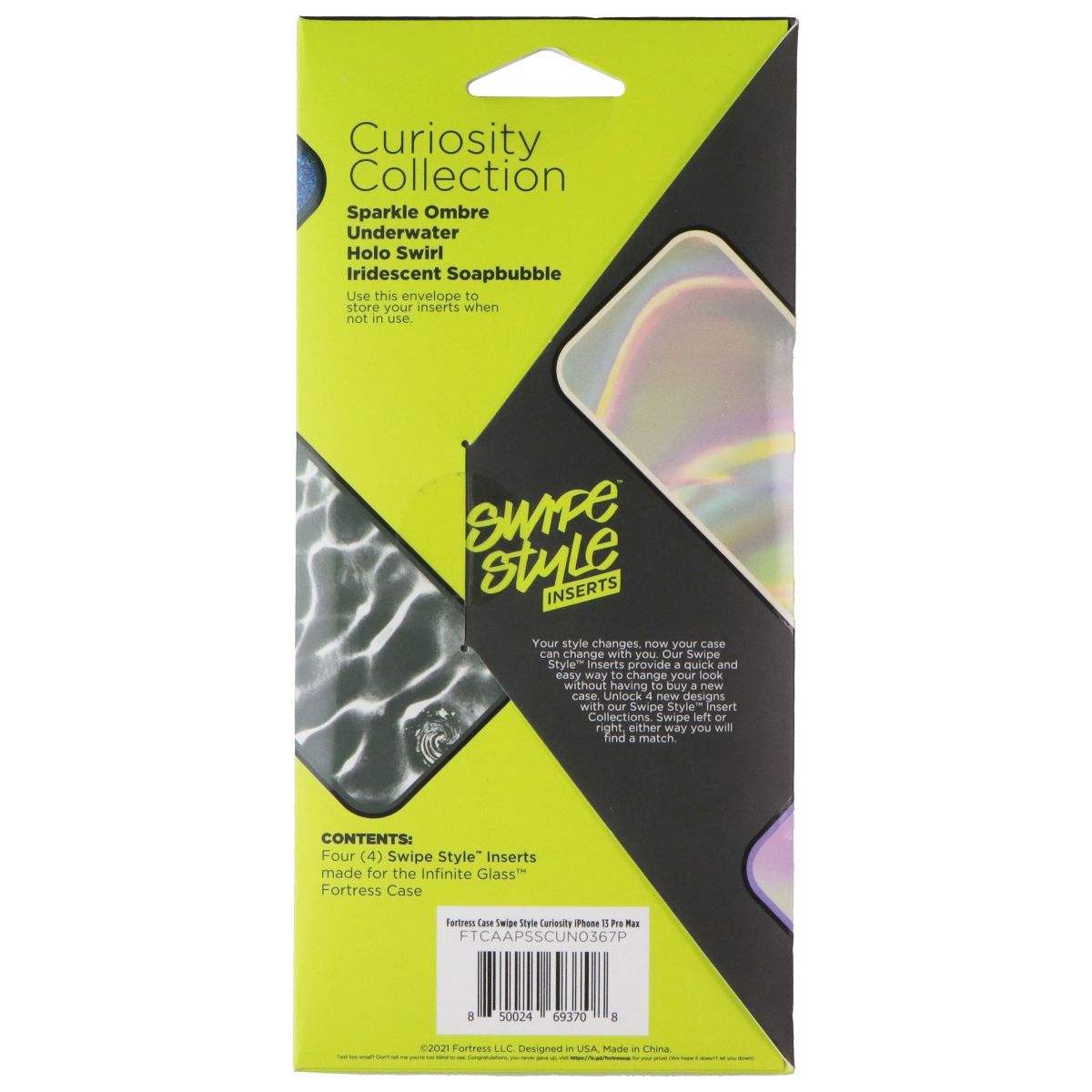 Fortress Swipe Style Inserts (4-Pk) for Apple iPhone 13 Pro Max - Curiosity Col. Cell Phone - Cases, Covers & Skins Fortress - Simple Cell Bulk Wholesale Pricing - USA Seller
