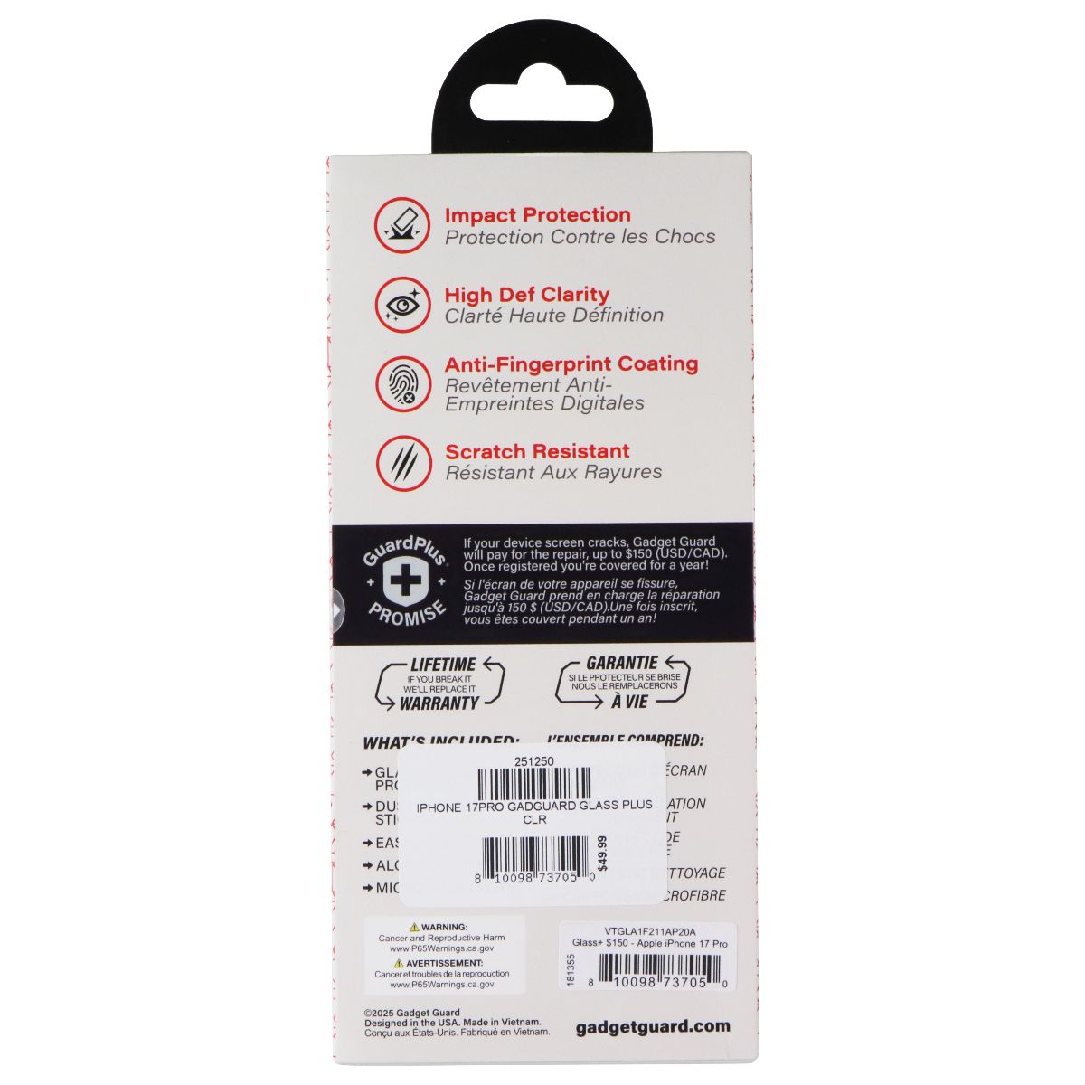 Gadget Guard Glass Series Screen Protector for Apple iPhone 17 Pro/18 Pro Cell Phone - Screen Protectors Gadget Guard - Simple Cell Bulk Wholesale Pricing - USA Seller