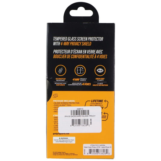 Gadget Guard - Glass with 4 Way Privacy - Screen Protector for iPhone 16 Cell Phone - Screen Protectors Gadget Guard - Simple Cell Bulk Wholesale Pricing - USA Seller