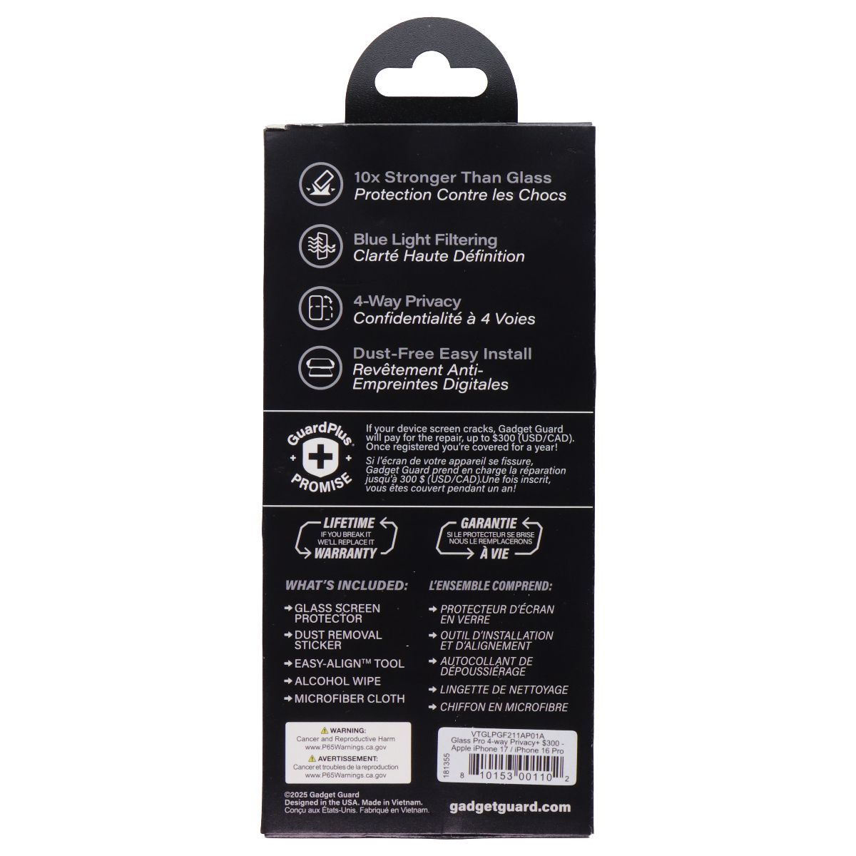 Gadget Guard Glass Pro Screen Protector for Apple iPhone 17/16 Pro - Privacy Cell Phone - Screen Protectors Gadget Guard - Simple Cell Bulk Wholesale Pricing - USA Seller