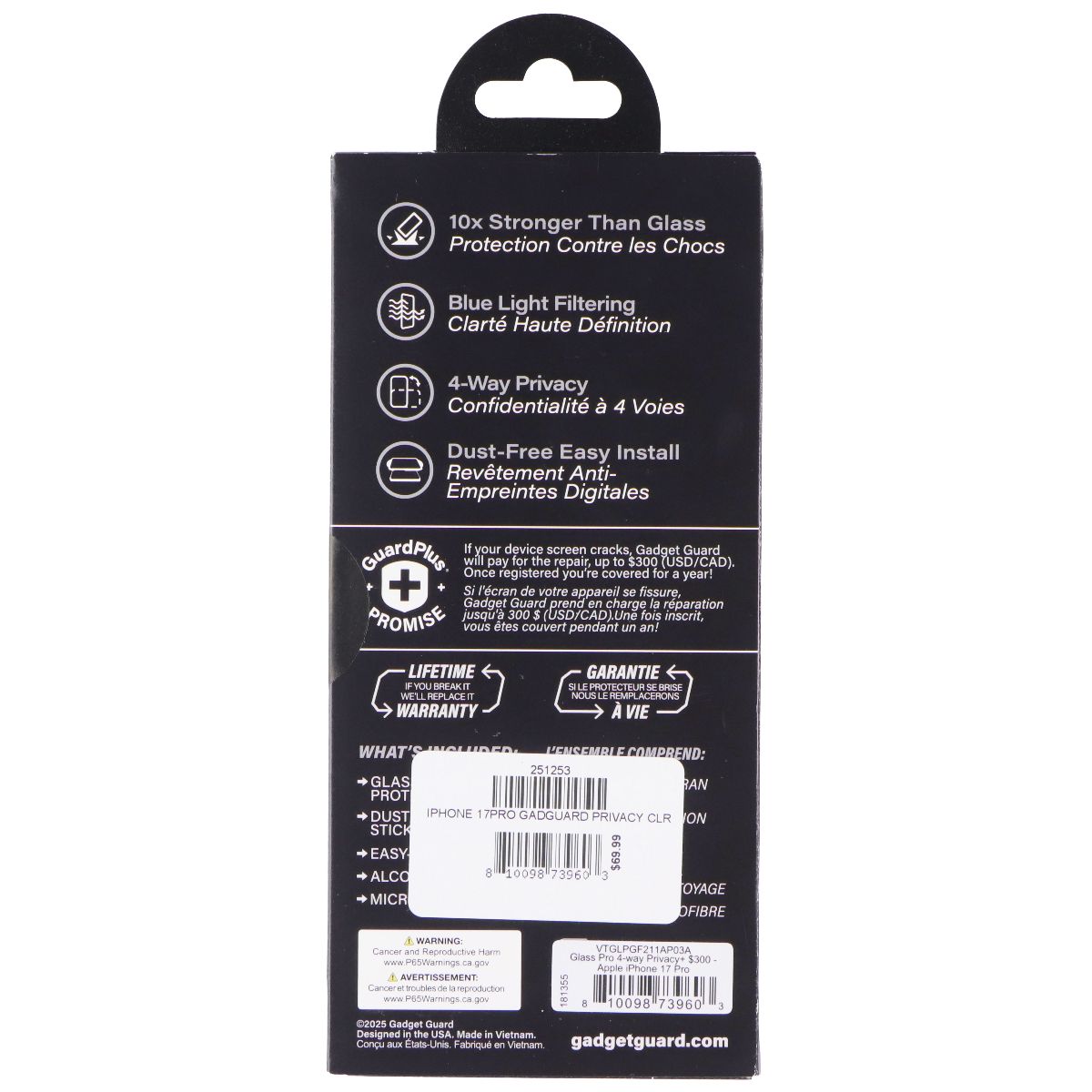 Gadget Guard Glass Pro Privacy Screen Protector for Apple iPhone 17 Pro