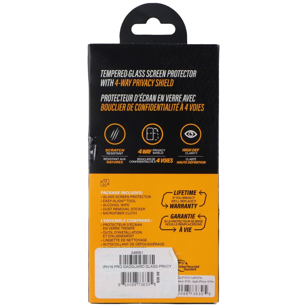 Gadget Guard Glass Screen Protector with 4-Way Privacy for Apple iPhone 16 Pro