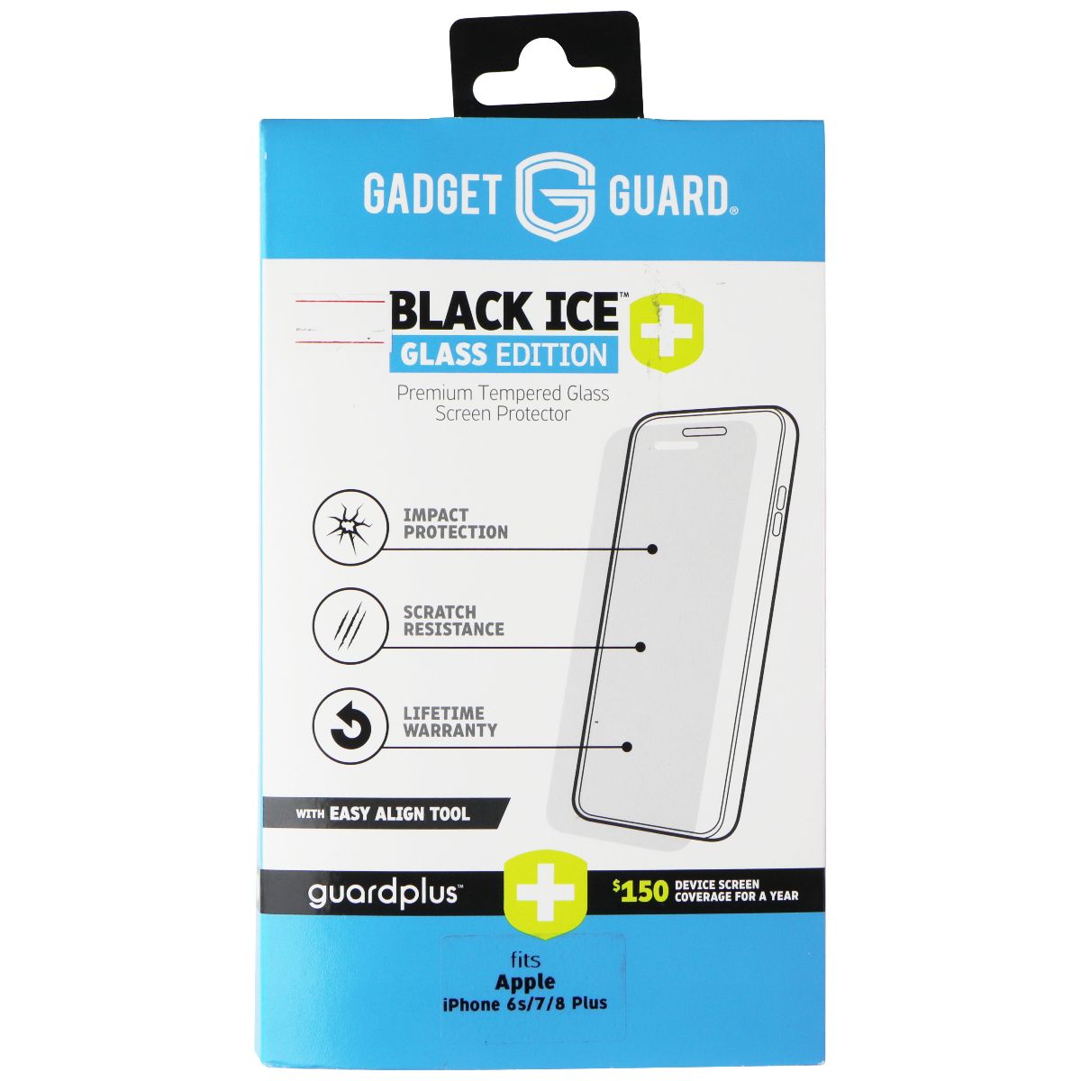 Gadget Guard Black Ice Glass Edition w/ Guard Plus for Apple iPhone 6s/7/8 Plus Cell Phone - Screen Protectors Gadget Guard - Simple Cell Bulk Wholesale Pricing - USA Seller