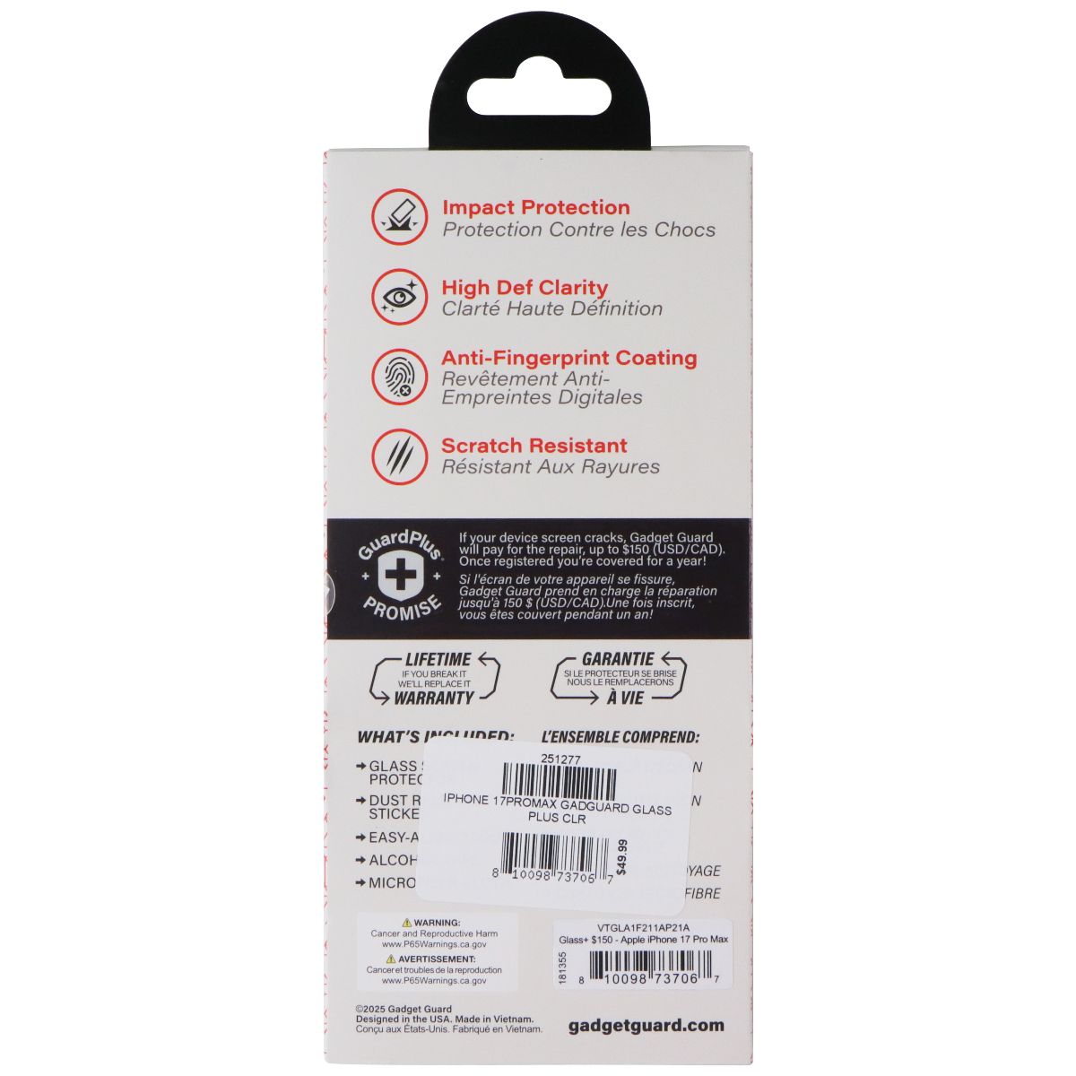 Gadget Guard Glass Series Screen Protector for Apple iPhone 17 Pro Max Cell Phone - Screen Protectors Gadget Guard - Simple Cell Bulk Wholesale Pricing - USA Seller