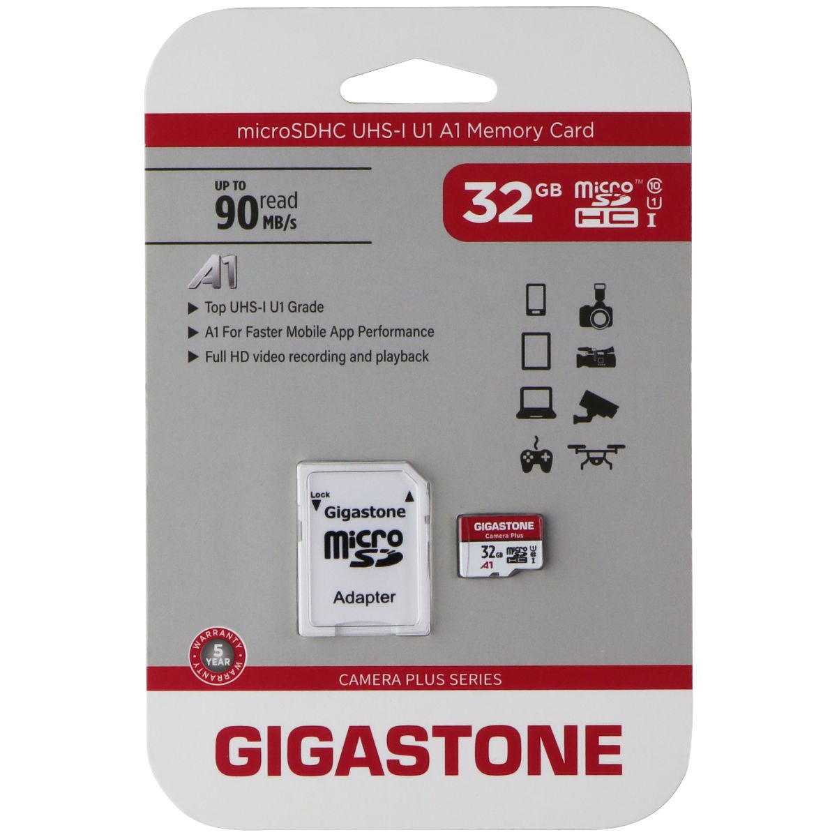 Gigastone Camera Plus 32GB Micro SDHC UHS-1 Class 10 90MBs Memory Card w/Adapter Digital Camera - Memory Cards Gigastone - Simple Cell Bulk Wholesale Pricing - USA Seller