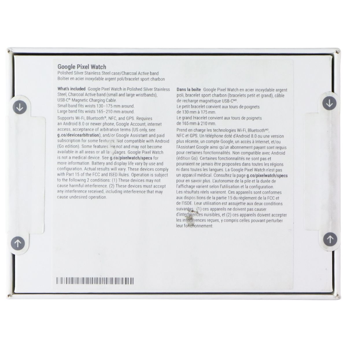 Google Pixel Watch 1st Gen (GQF4C) Smartwatch (Wi-Fi Only) - Silver/Charcoal Smart Watches Google - Simple Cell Bulk Wholesale Pricing - USA Seller