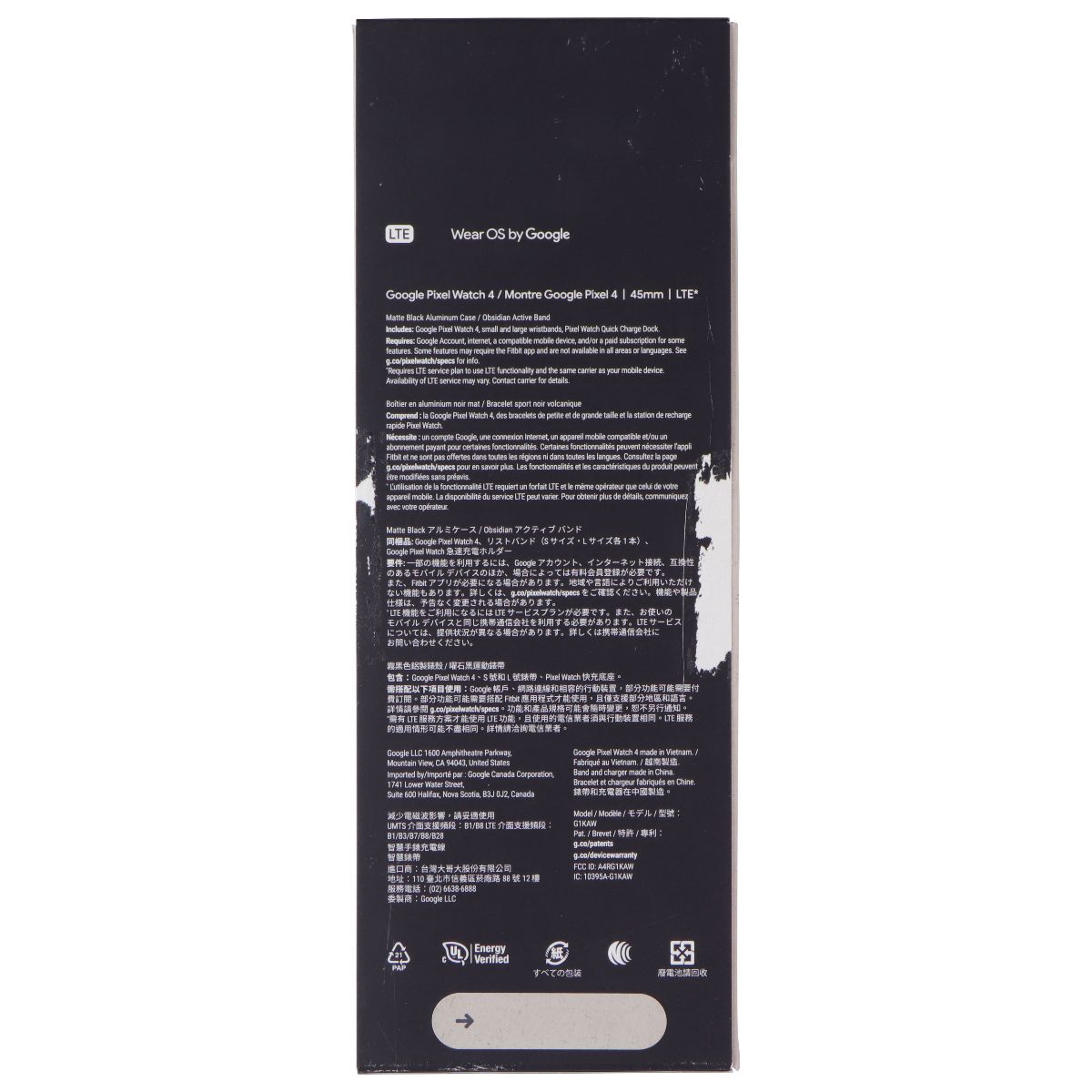 Google Pixel Watch 4 (45mm) LTE Smartwatch (G1KAW) Matte Black/Obsidian Band Smart Watches Google - Simple Cell Bulk Wholesale Pricing - USA Seller