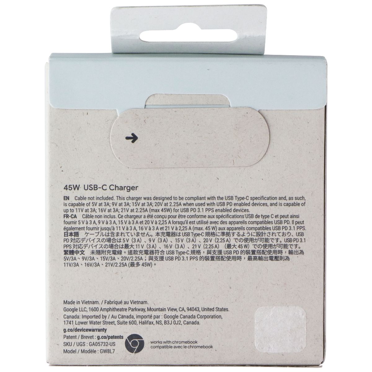 Google 45W USB-C Fast Charging Wall Power Charger - Snow Cell Phone - Chargers & Cradles Google - Simple Cell Bulk Wholesale Pricing - USA Seller