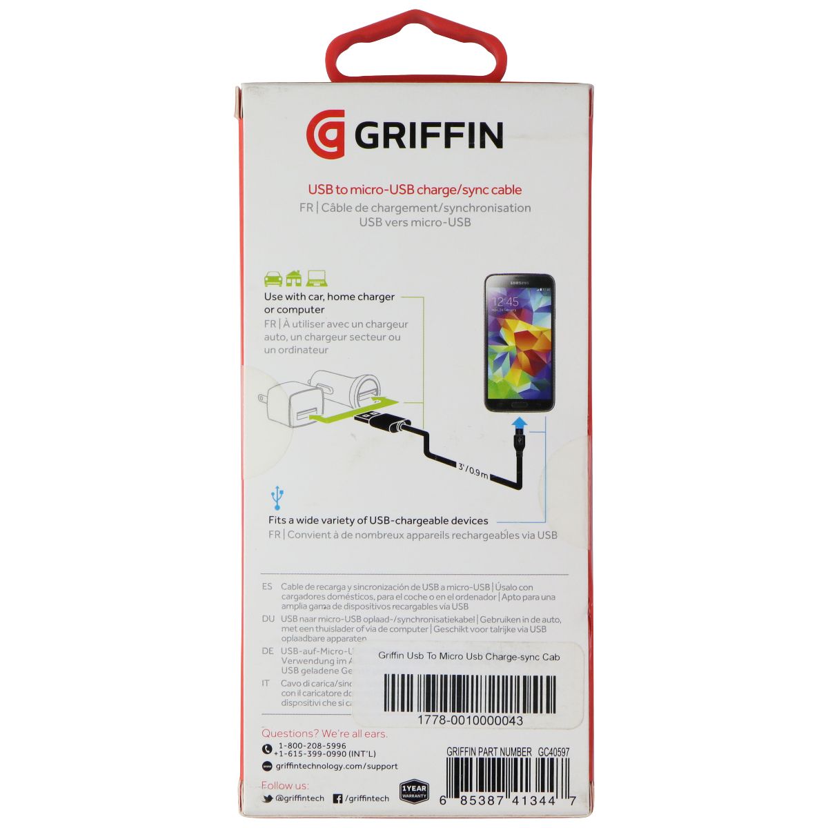 Griffin ( GC40597 ) Charge and Sync Cable for Micro - USB Devices - White Cell Phone - Cables & Adapters Griffin - Simple Cell Bulk Wholesale Pricing - USA Seller
