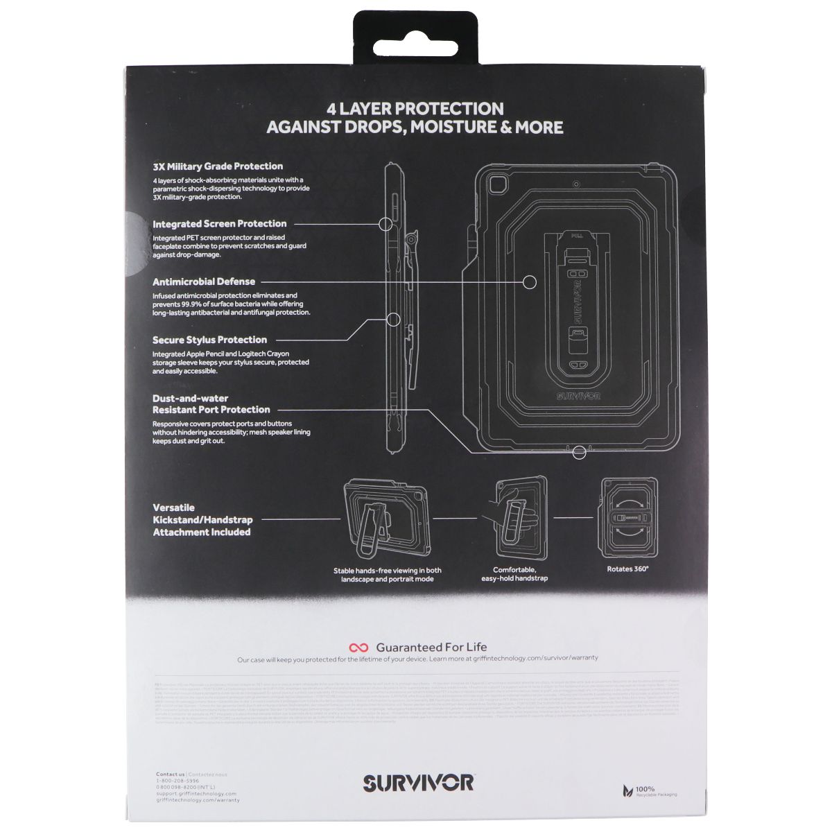 Griffin Survivor All-Terrain Case for Apple iPad 10.2" (8th/7th Gen) - Black iPad/Tablet Accessories - Cases, Covers, Keyboard Folios Griffin - Simple Cell Bulk Wholesale Pricing - USA Seller