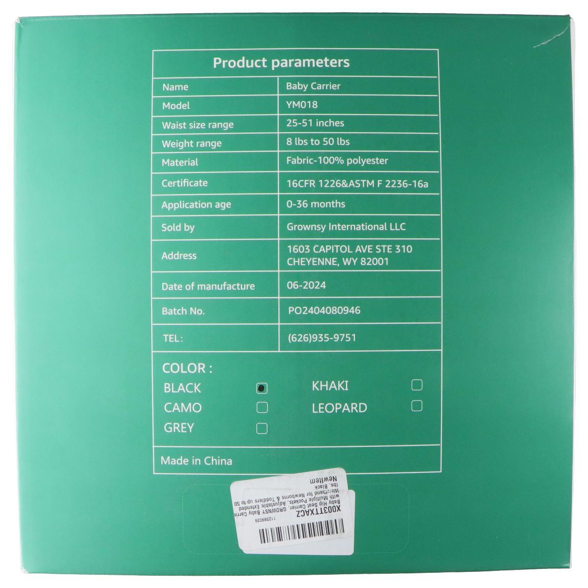 GROWNSY Hip Seat Baby Carrier (YM018) - Black Baby Supplies - Other GROWNSY - Simple Cell Bulk Wholesale Pricing - USA Seller