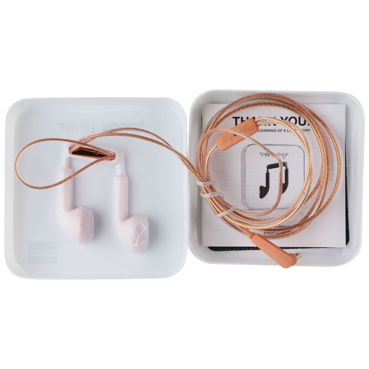 Happy Plugs 3.5mm Wired Earbud Headphones with Mic and Remote - Rose Gold (7737) Portable Audio - Headphones Happy Plugs - Simple Cell Bulk Wholesale Pricing - USA Seller