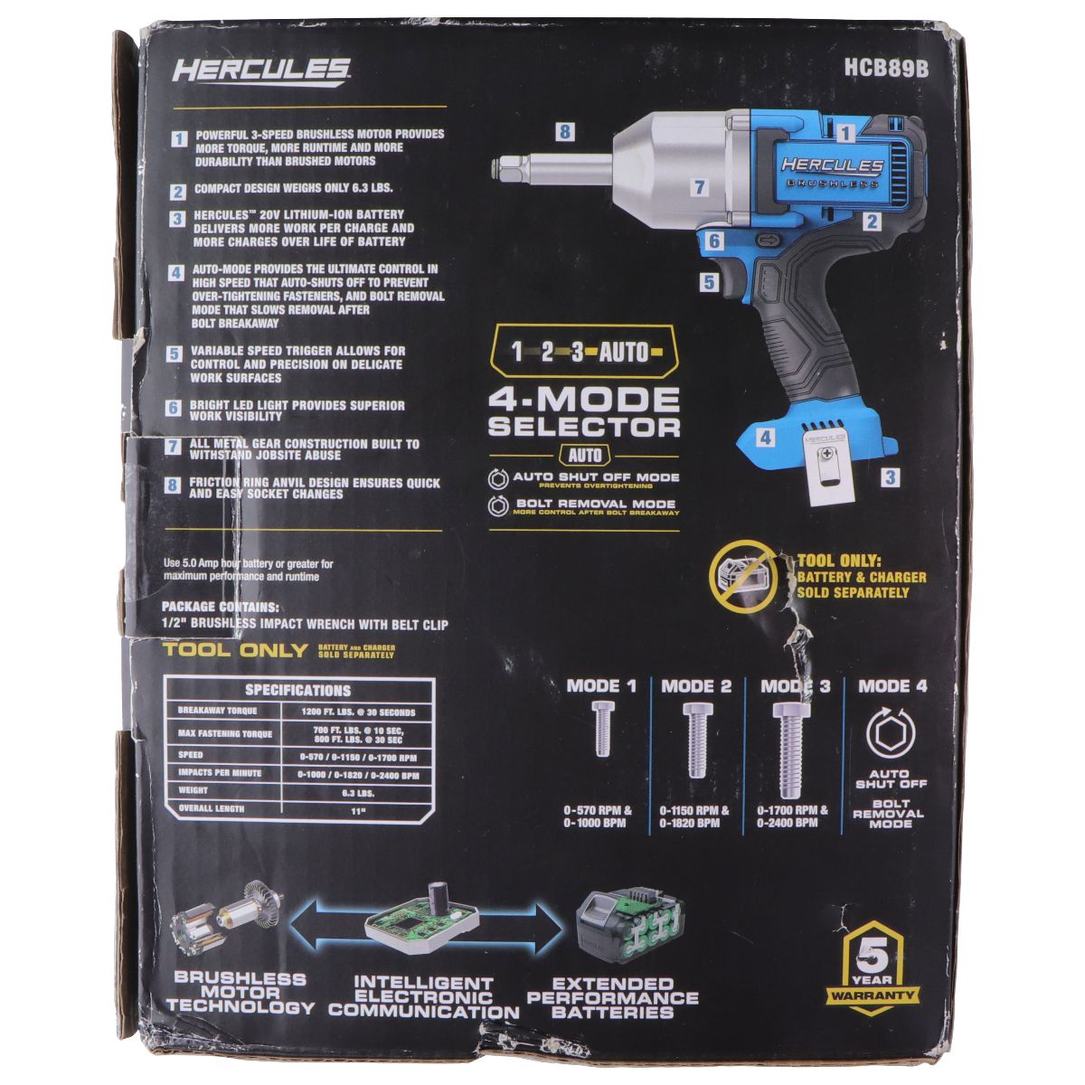 HERCULES 20V Brushless Cordless Impact Wrench w/Extended Anvil - Tool Only Home Improvement - Other Home Improvement Hercules - Simple Cell Bulk Wholesale Pricing - USA Seller