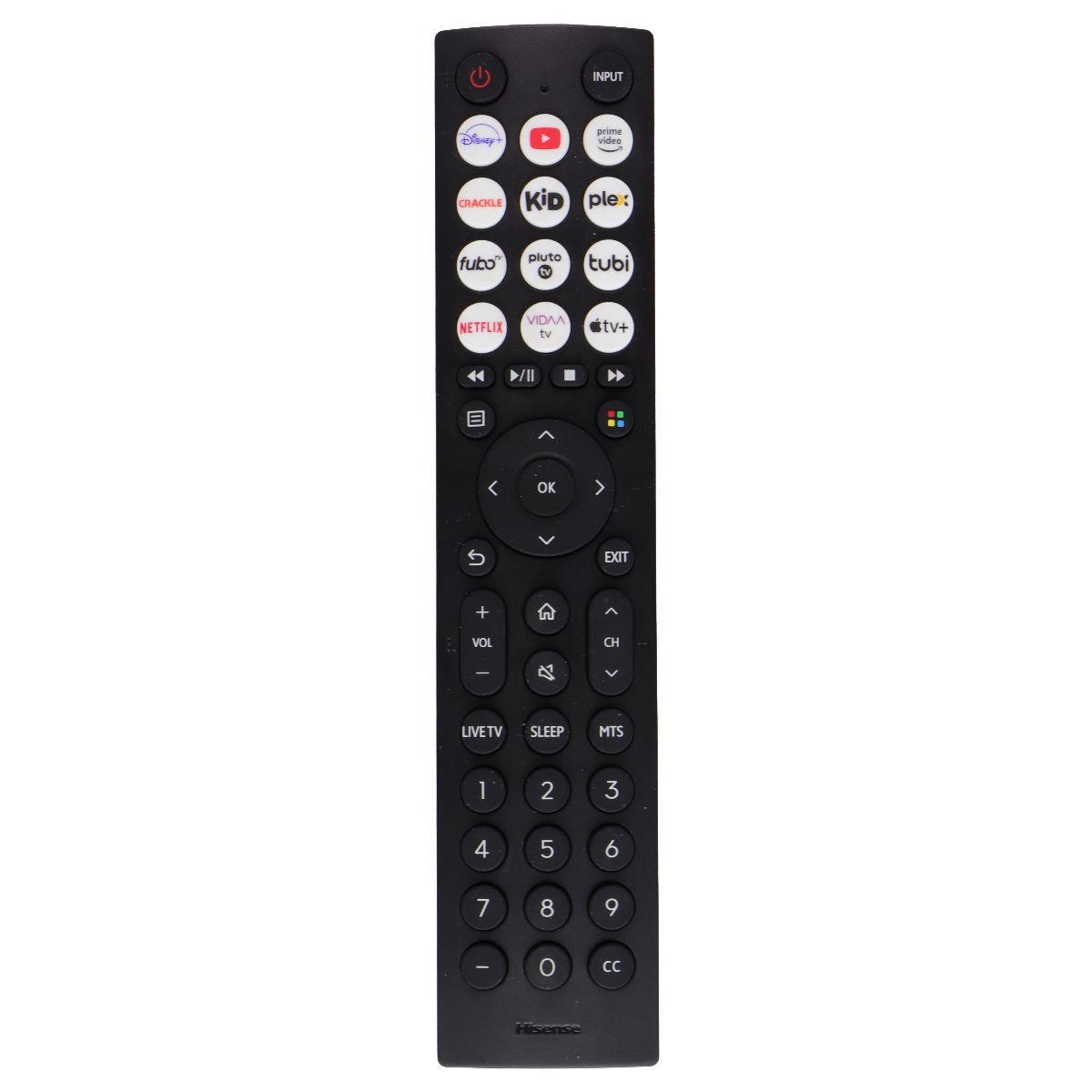 Hisense OEM Remote Control (EN2D36H) with Disney+/Crackle/FuboTV Keys - Black TV, Video & Audio Accessories - Remote Controls Hisense - Simple Cell Bulk Wholesale Pricing - USA Seller
