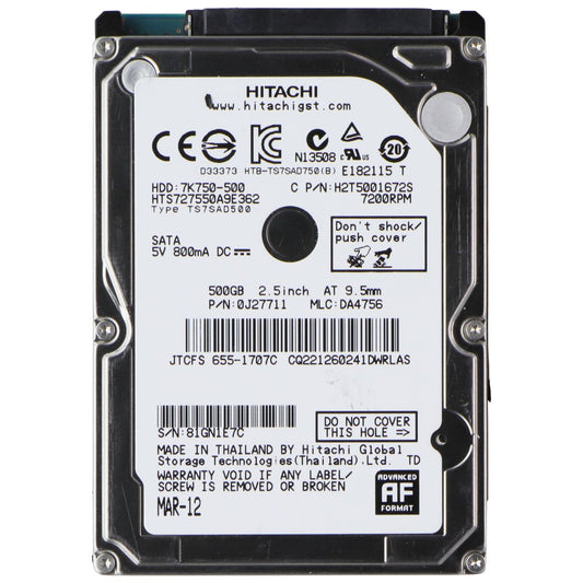 Hitachi 500GB 2.5-in SATA Hard Drive (HTS727550A9E362) 7200RPM Digital Storage - Internal Hard Disk Drives, HDD Hitachi - Simple Cell Bulk Wholesale Pricing - USA Seller