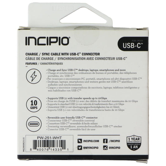 Incipio (1m/3.3 Foot) USB-C 3.1 to USB-C Charge/Sync Cable - White Cell Phone - Cables & Adapters Incipio - Simple Cell Bulk Wholesale Pricing - USA Seller