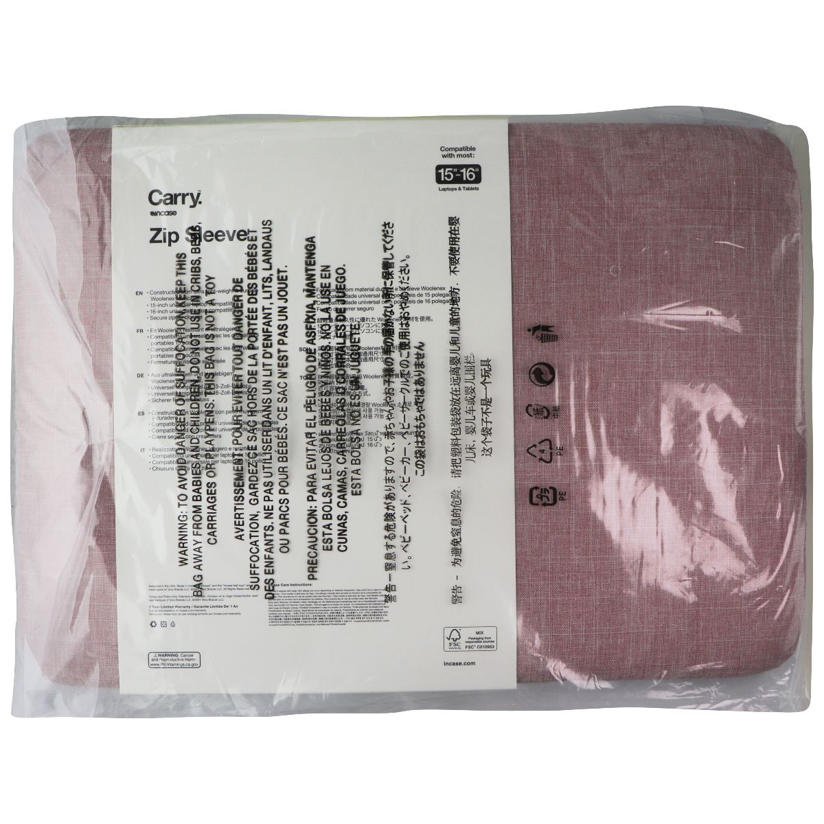 Incase Zip Sleeve for Most 15-in to 16-in Tablets and Laptops - Blush Pink