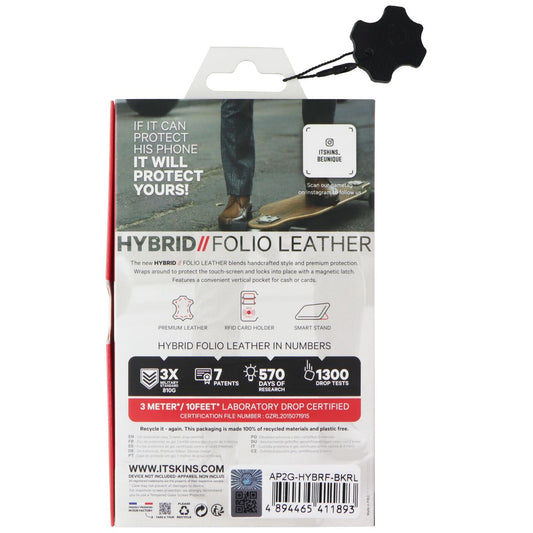 ITSKINS Hybrid // Folio Leather Wallet Case for Apple iPhone 12 Mini - Black