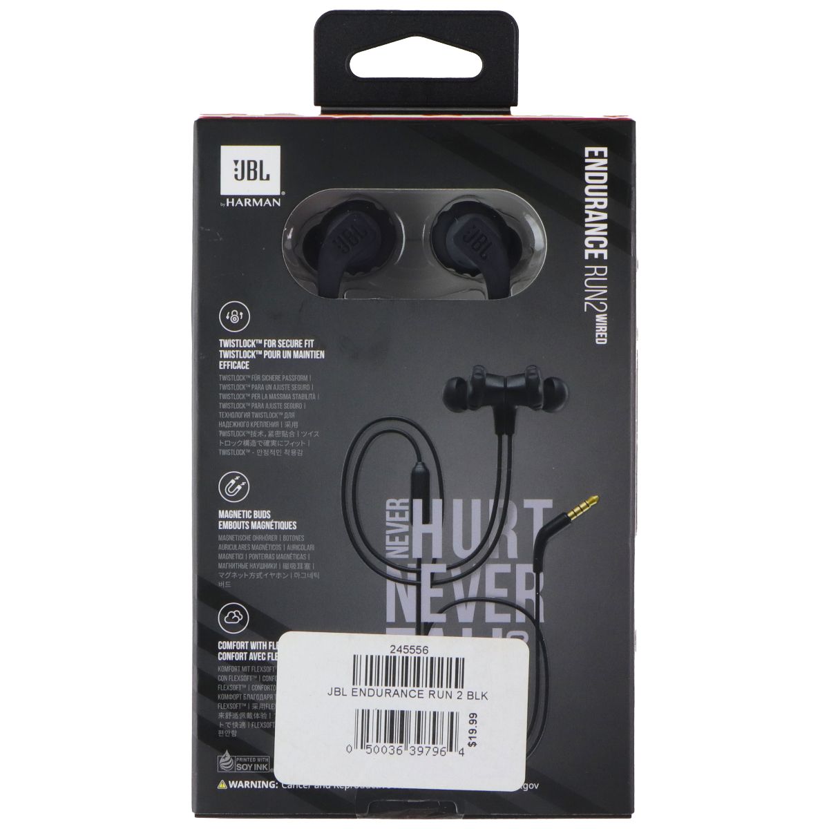 JBL Endurance Run2 Wired Headphones with Microphone - Black Portable Audio - Headphones JBL - Simple Cell Bulk Wholesale Pricing - USA Seller